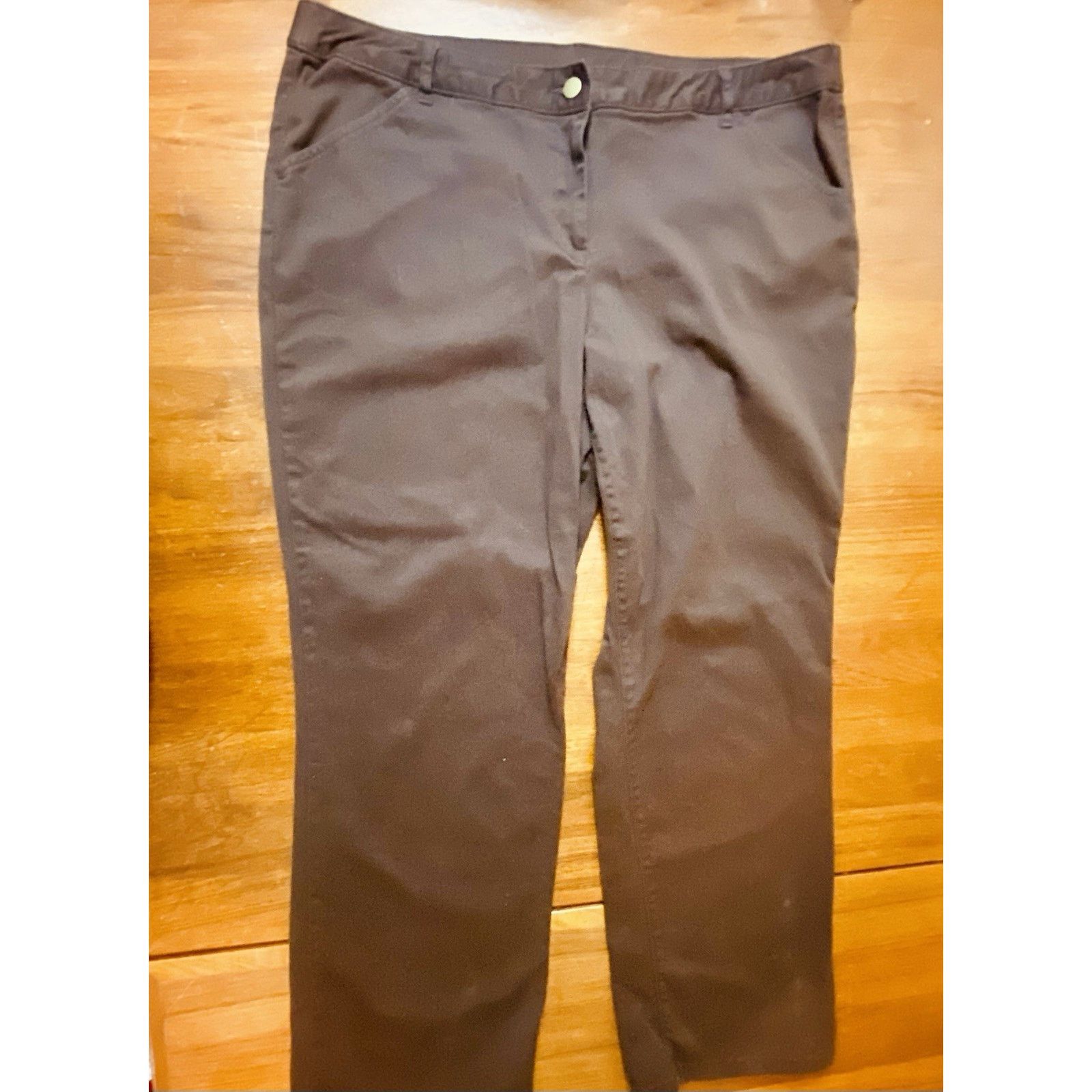 & Other Stories Womans 16 Petite White Stag Brown Straight Leg Pants Stretch Size 36" / US 14 / IT 50 - 3 Thumbnail