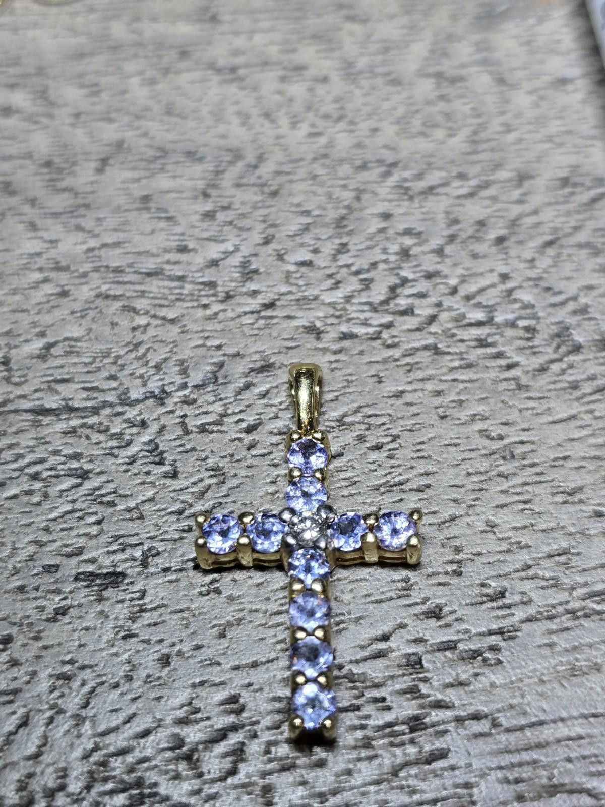 The Unbranded Brand 14k Yellow Gold Cross Pendant Diamond Center w 10 Amethyst Size ONE SIZE - 6 Thumbnail