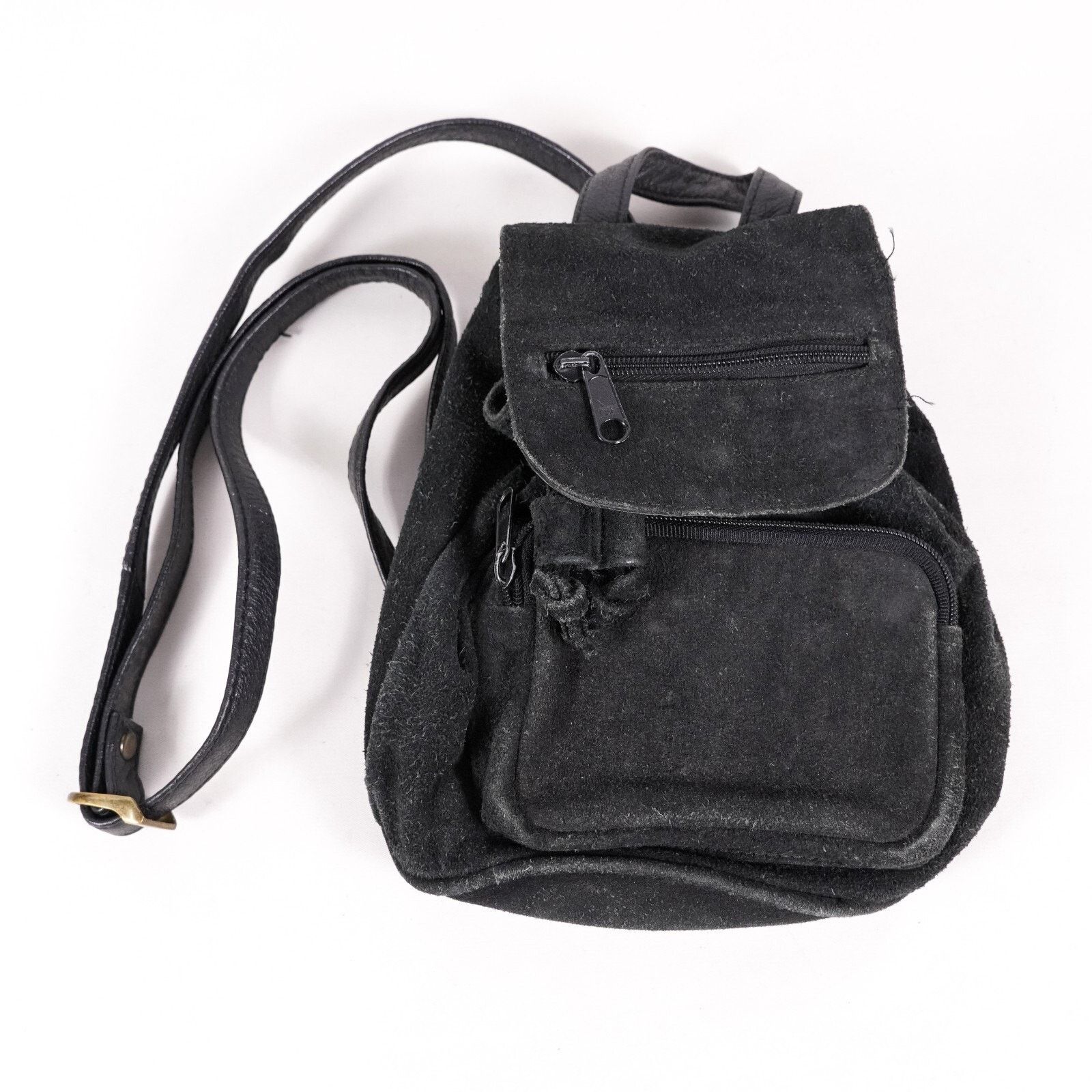 Other Black Suede Leather Over Shoulder Bag Satchel Backpack Pack Size ONE SIZE - 1 Thumbnail