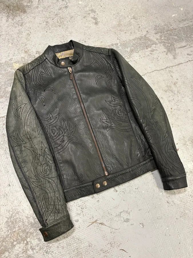 Just Cavalli 2000s Cavalli Raw Black Embroidered Flowers Leather Jacket Size US S / EU 44-46 / 1 - 4 Thumbnail