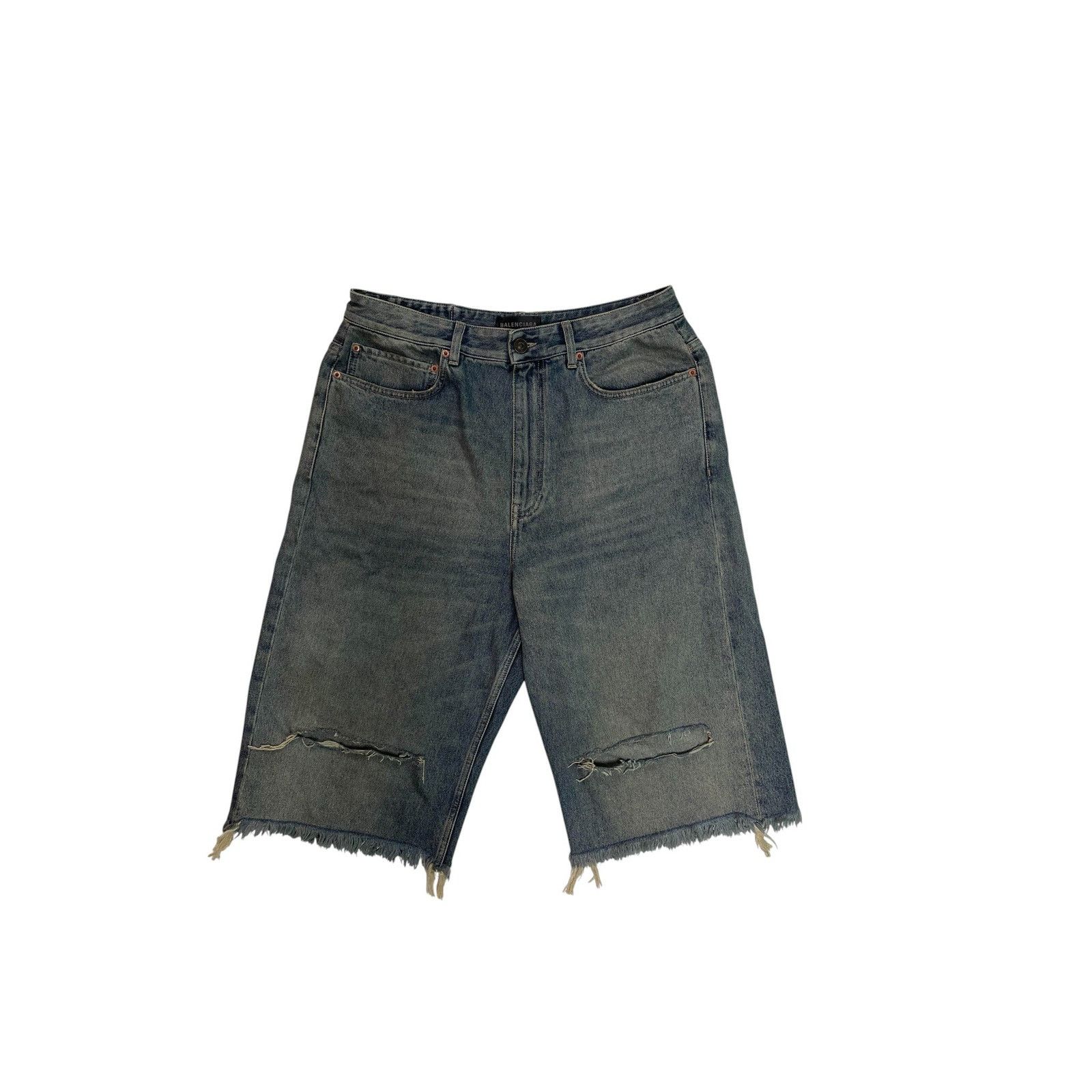 Balenciaga Balenciaga Blue Denim Knee Rip Jean Shorts Size US 32 / EU 48 - 1 Thumbnail