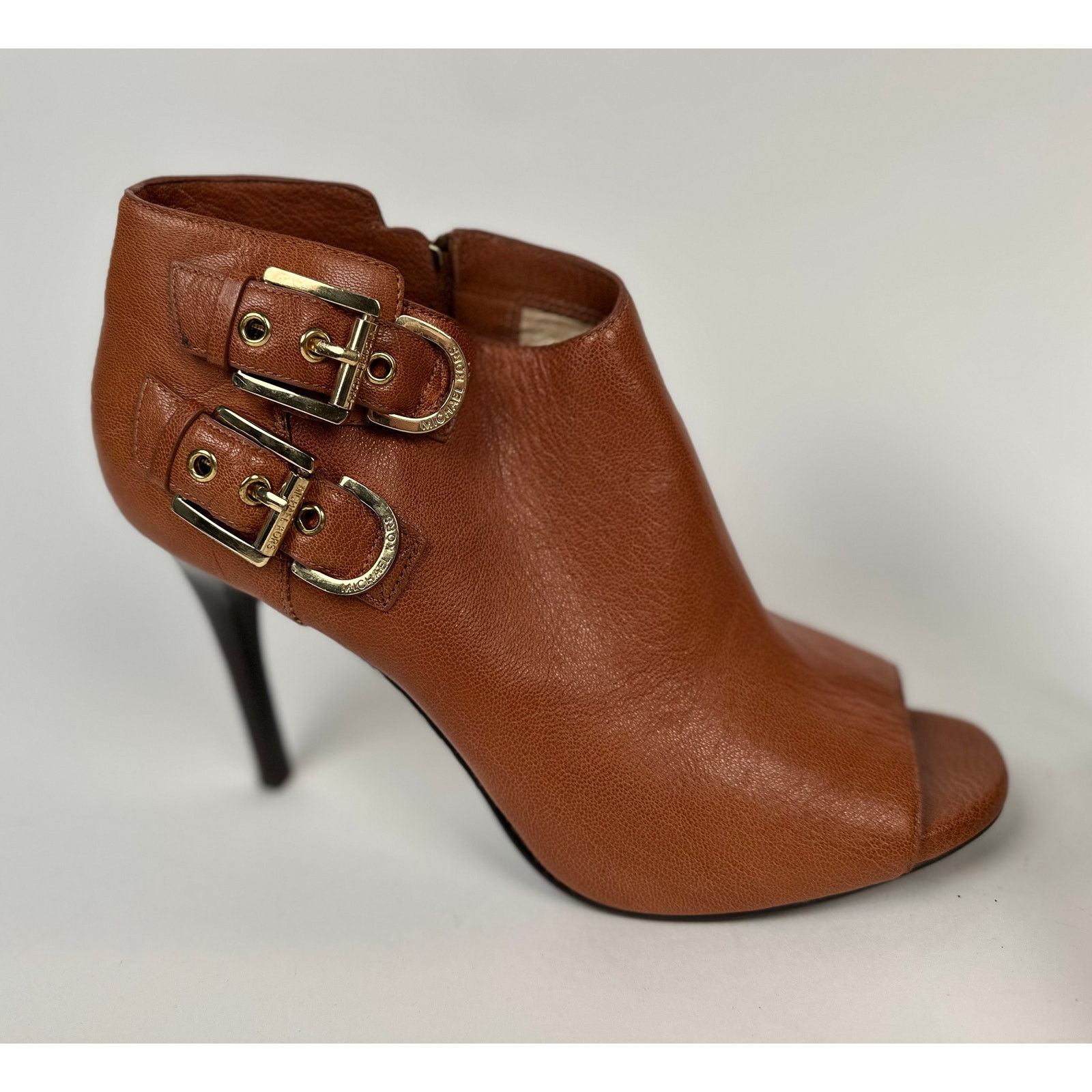 Michael Kors Michael Kors Tan Leather Peep Toe Booties Size US 10 / IT 40 - 1 Thumbnail