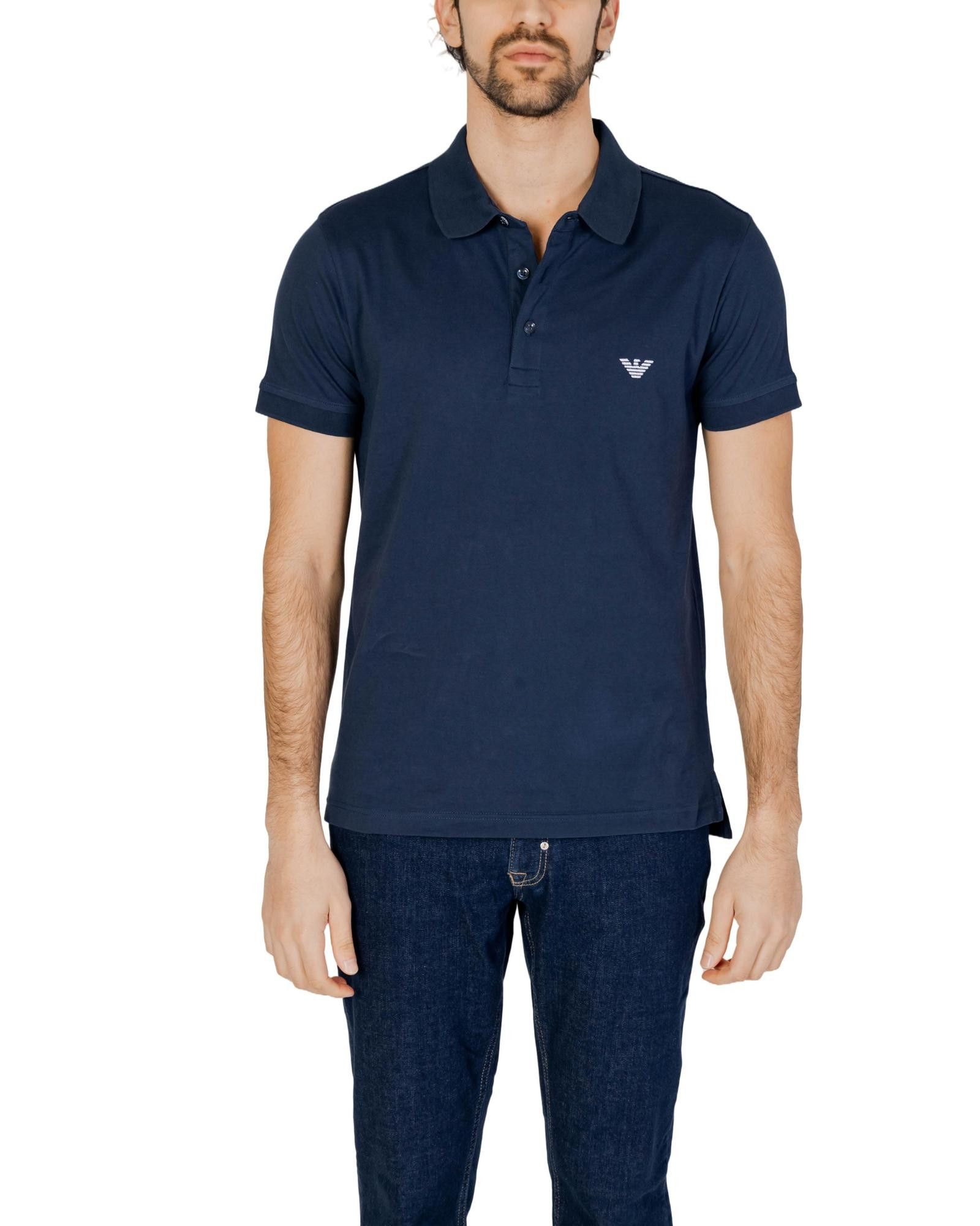 image of Emporio Armani Cotton Polo Shirt With Button Fastening in Blue, Men's (Size Medium)