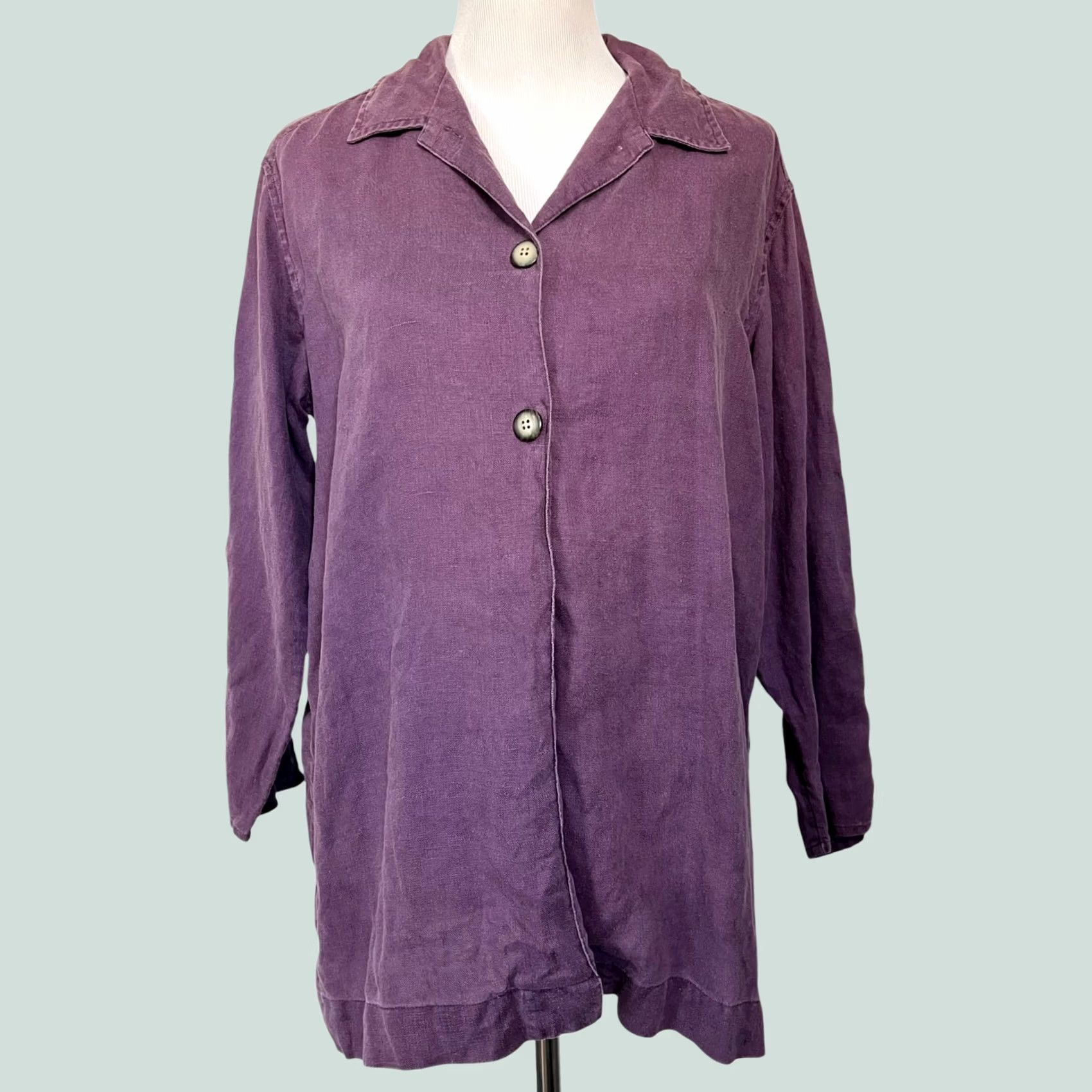 J. Jill VINTAGE J. JILL Blouse Shirt Purple 100% Linen Long Sleeve Button Front Collared Tunic Top Petite 4 Women Size S / US 4 / IT 40 - 1 Thumbnail