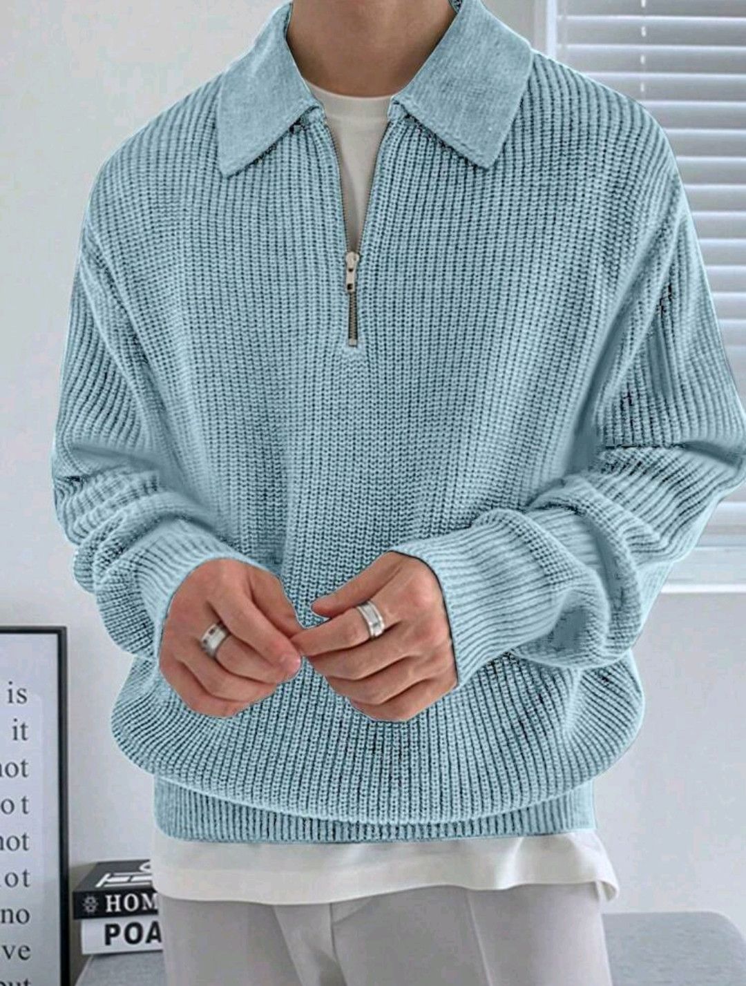 Half Zipper Mock Neck Long Sleeve Sweater