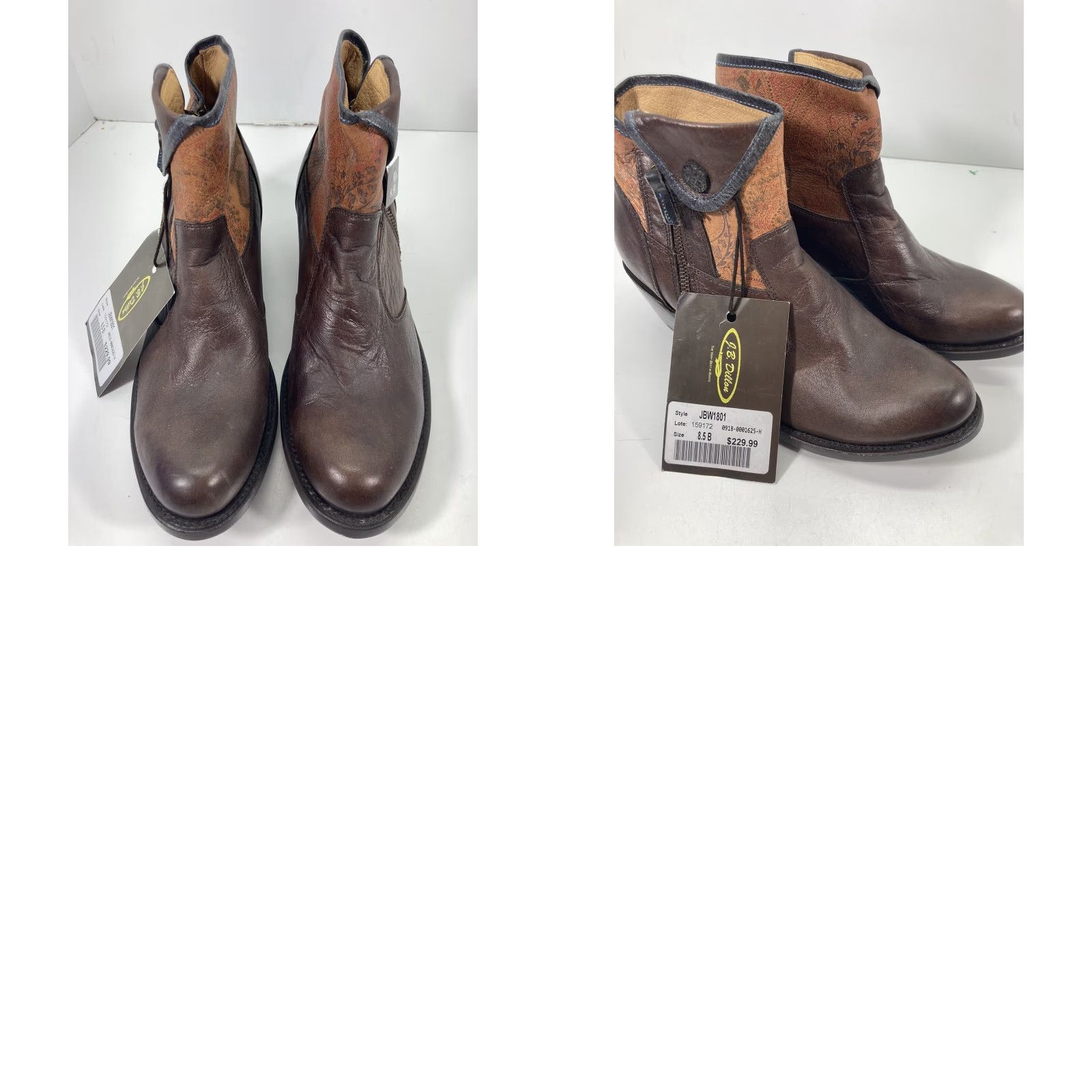 Vintage J.B. Dillon Ankle Boots Women Size 8.5 B Brown Leather Side Zip 2 Inch Heel NWT Size US 9 / IT 39 - 10 Thumbnail