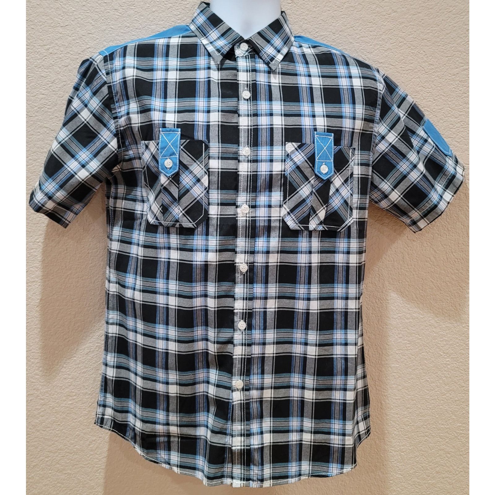 Other Blue Black Plaid Short Sleeve Button Up Men's Shirt Small Size US S / EU 44-46 / 1 - 1 Thumbnail