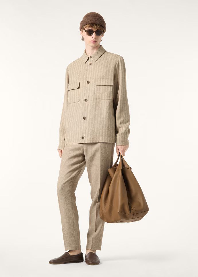 Loro Piana os11x0326 FAR0892 Nimar Overshirt Natural & Tundra Stripe Size US L / EU 52-54 / 3 - 4 Thumbnail