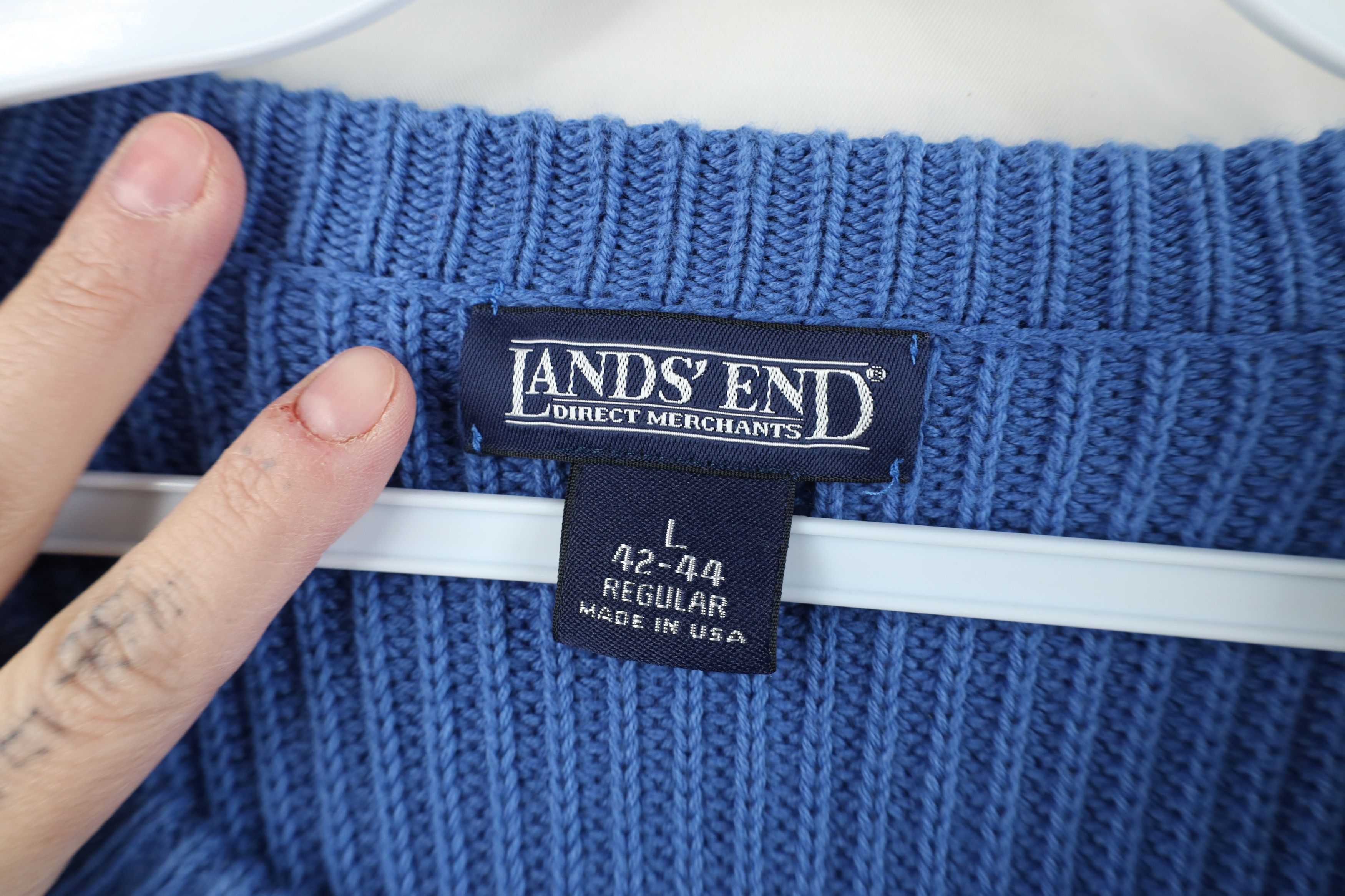 Lands' End Vintage 90s Lands End Cotton Ribbed Knit Sweater Blue USA Size US L / EU 52-54 / 3 - 6 Thumbnail