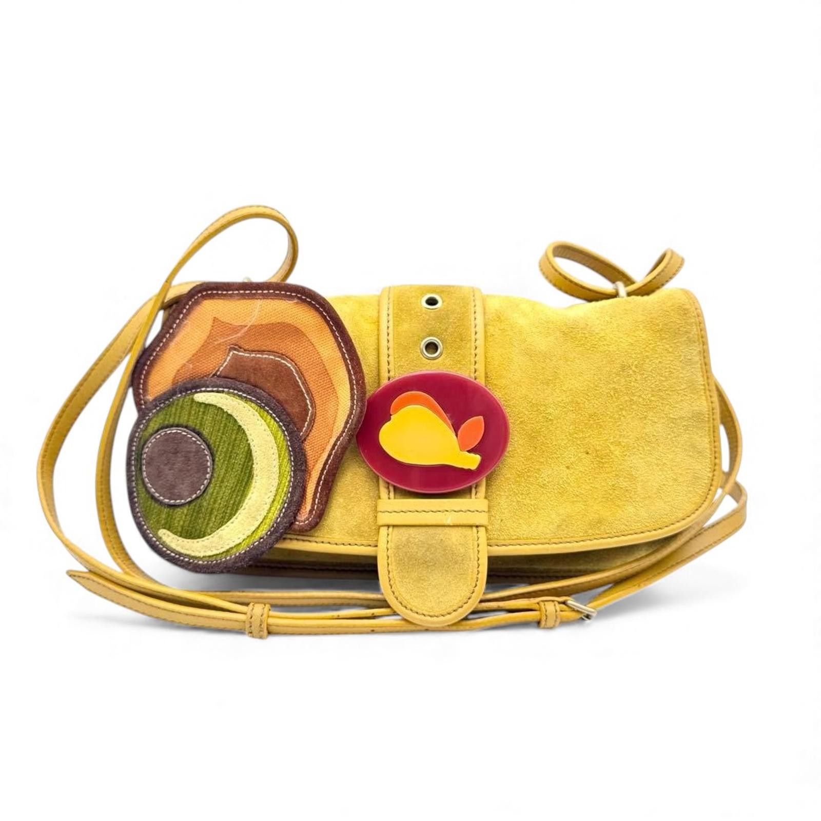 Miu Miu Miu Miu - Yellow Suede Shoulder Bag Decorative Accent Size ONE SIZE - 2 Thumbnail