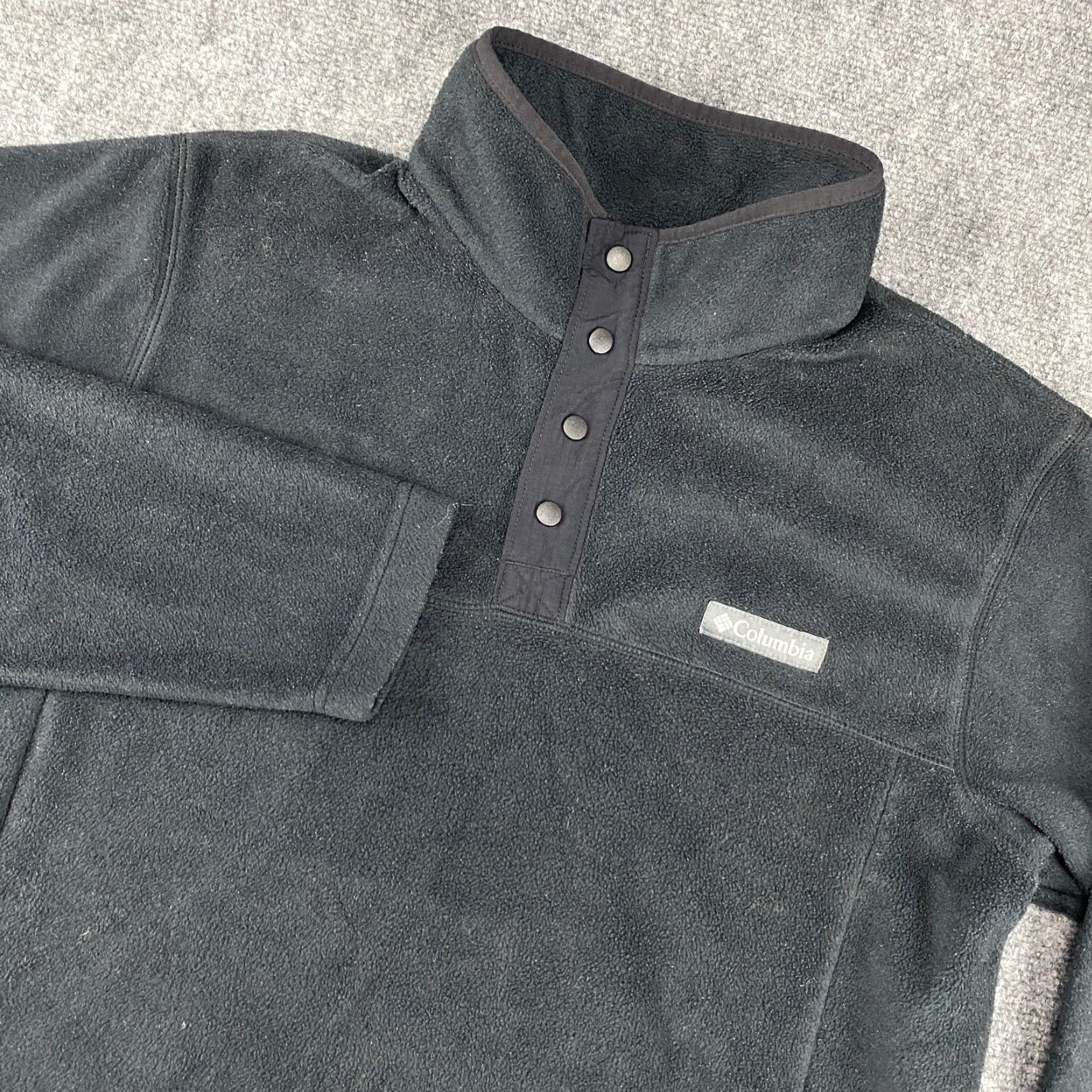 Vintage Columbia Sweatshirt Pullover Mens Large Black Fleece Snap Button Outdoor Hiking Mock Neck Long Sleeve Embroidered Logo Classic Polyester Size US L / EU 52-54 / 3 - 2 Thumbnail