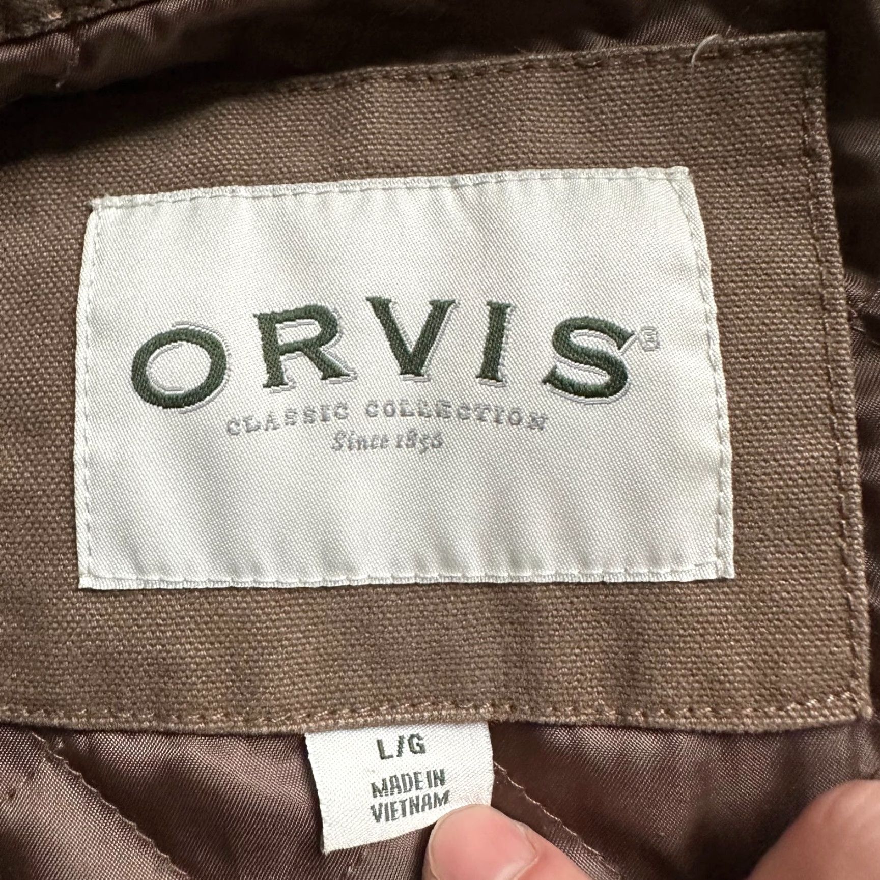 Orvis Jacket Mens L Chore Barn Coat Button Close Corduroy Collar Patch Brown