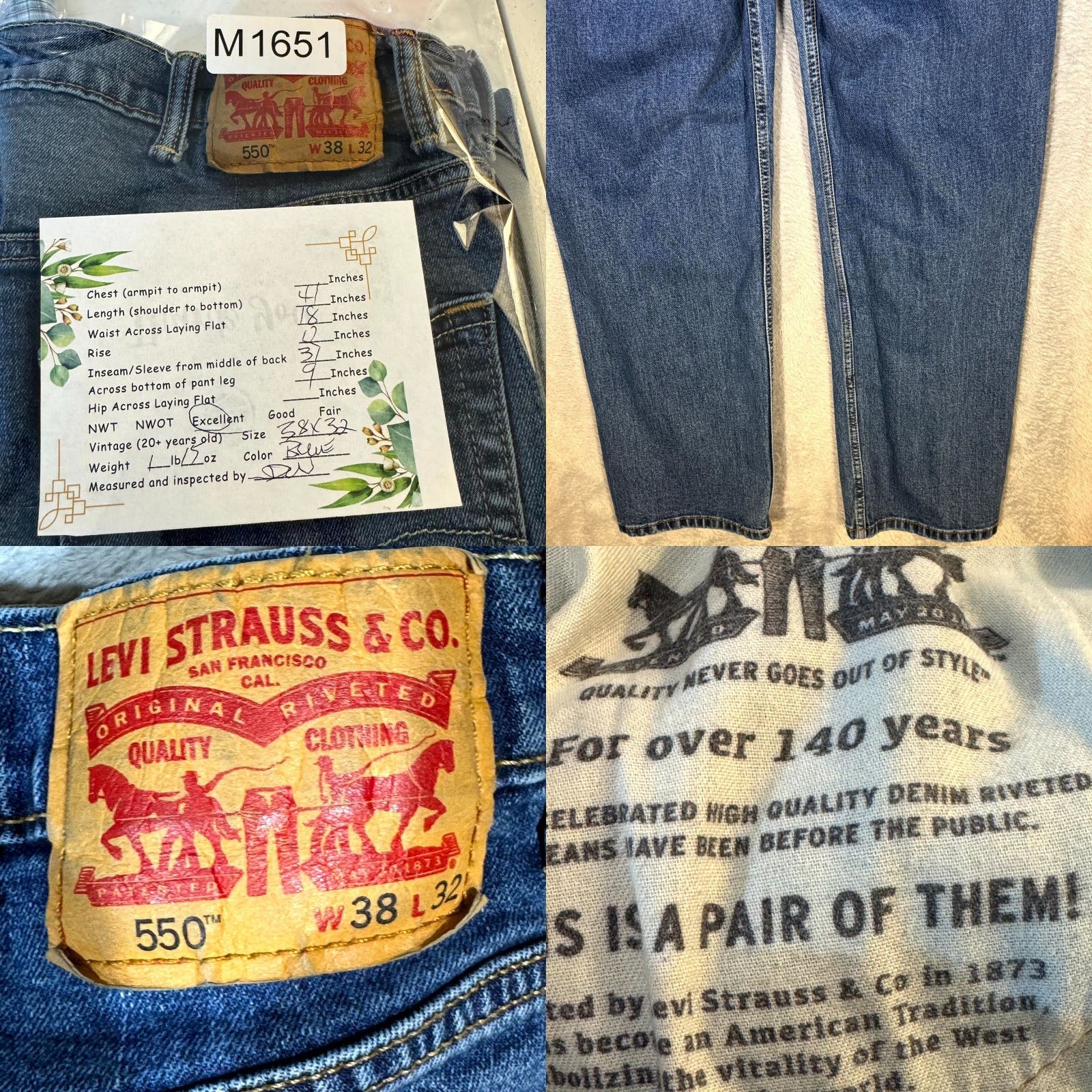 Levi's Levi's Jeans 550 Mens 38 X 32 Blue Denim Stretch Relaxed Straight Leg M1651 Size US 38 / EU 54 - 8 Thumbnail