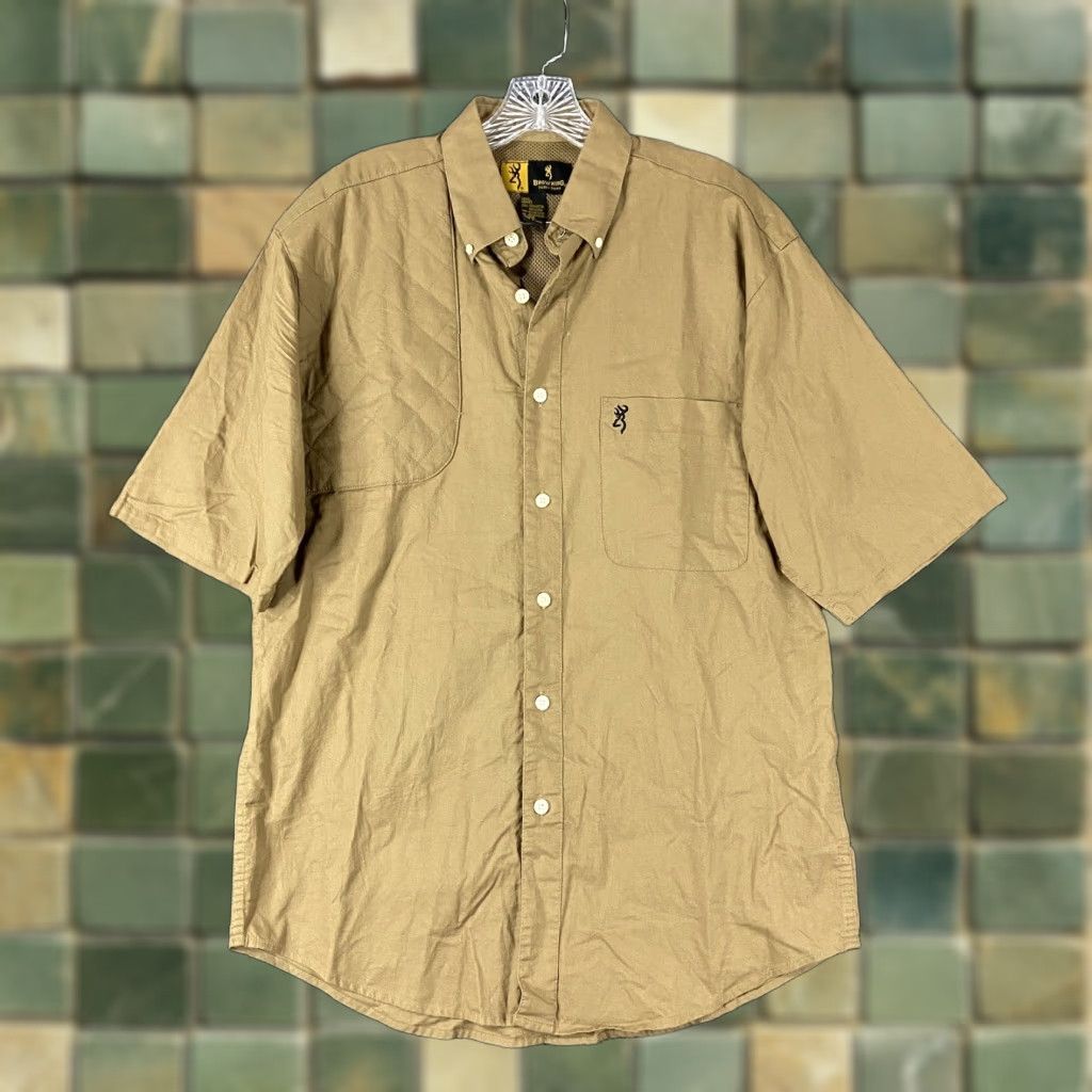 Vintage BROWNING Shirt M Men Brown Short Sleeve Button Up M Brown Button-Up Shirt Mens Size US 31 - 1 Thumbnail