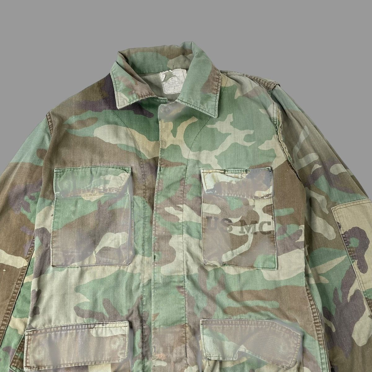 Vintage Vintage 1980s woodland camo stenciled usmc shirt Size US S / EU 44-46 / 1 - 4 Thumbnail