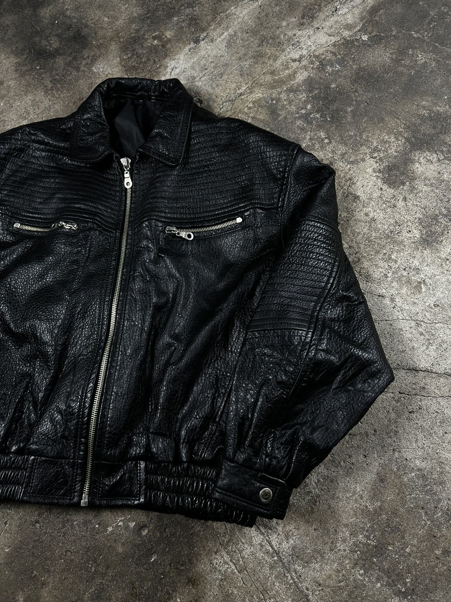 Leather 90s Vintage Leather Bomber Jacket Size US L / EU 52-54 / 3 - 3 Thumbnail