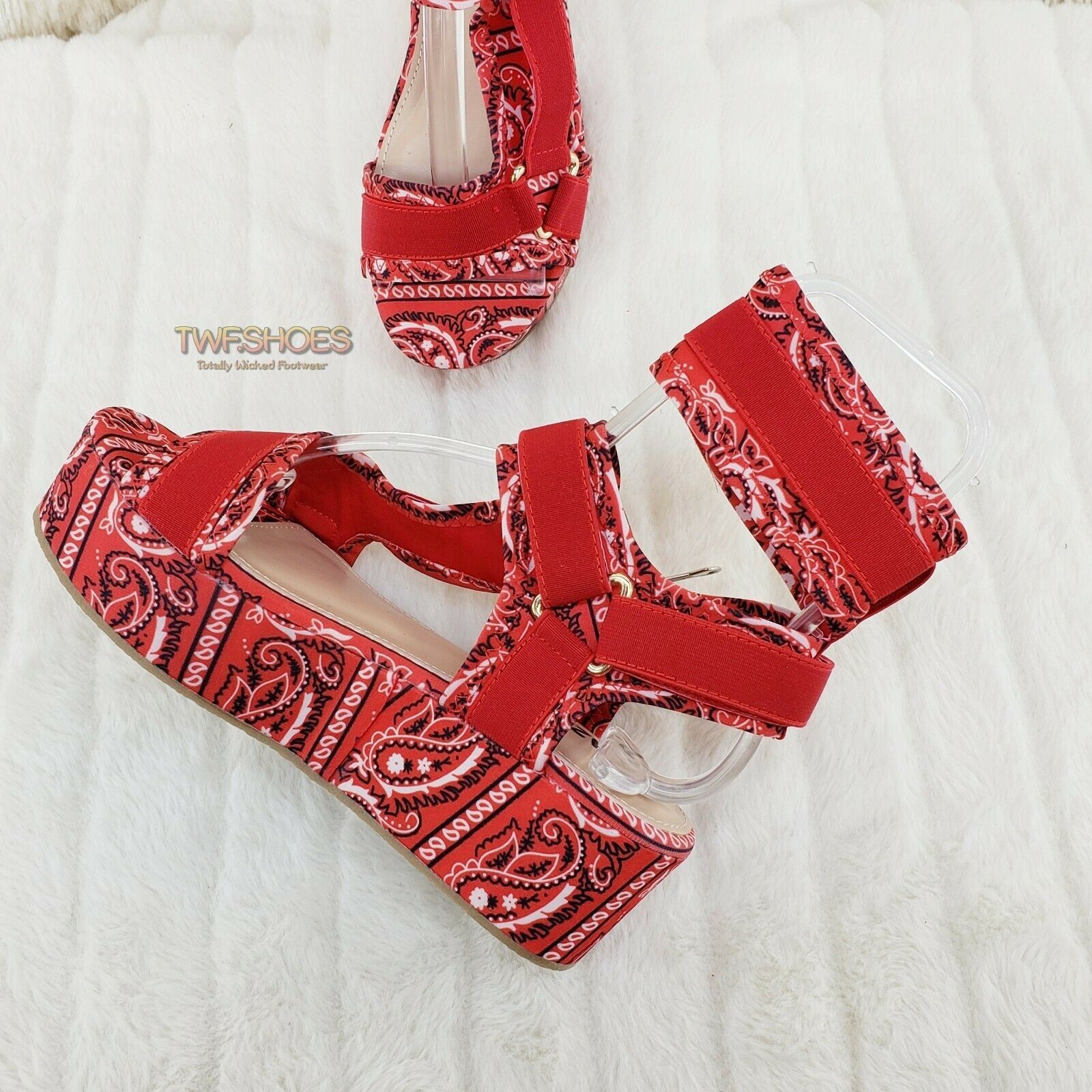 Other Bandana 2" Platform Harness Strap Sandal Shoes Red Bandanna Size US 7.5 / IT 37.5 - 3 Thumbnail