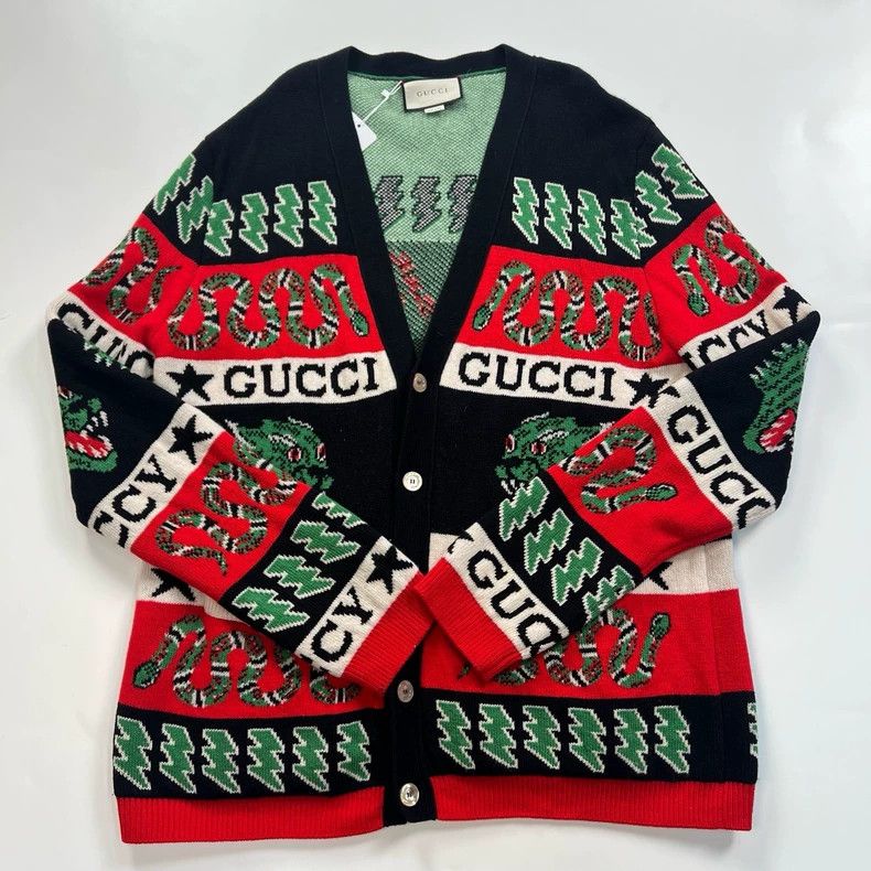 GucciColor-blocked knitted wool cardigan jacket 2503-Nextar
