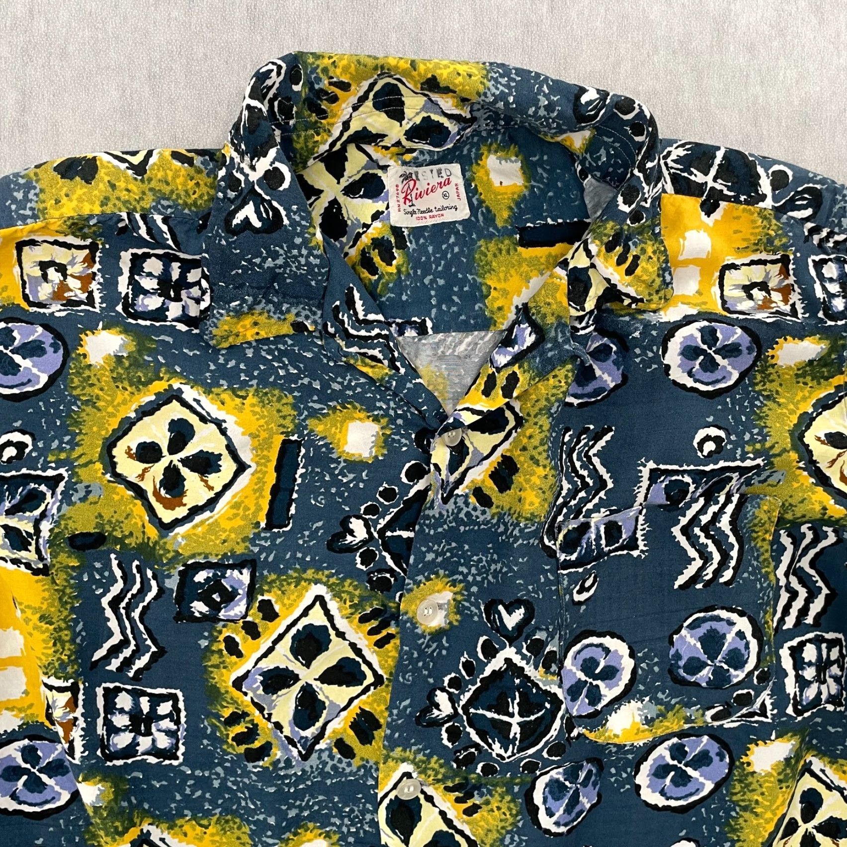 Rivieras VINTAGE Riviera Button-Up Shirt Adult XL Blue Geometric Rayon 50s 60s Beach Mens Size US XL / EU 56 / 4 - 3 Thumbnail