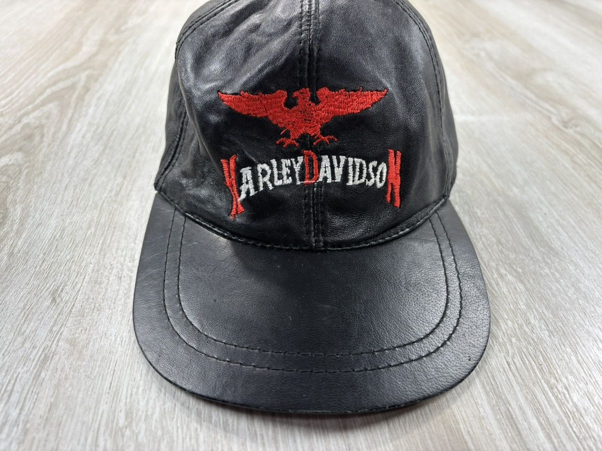 Vintage Mens leather cap Harley Davidson Size ONE SIZE - 3 Thumbnail