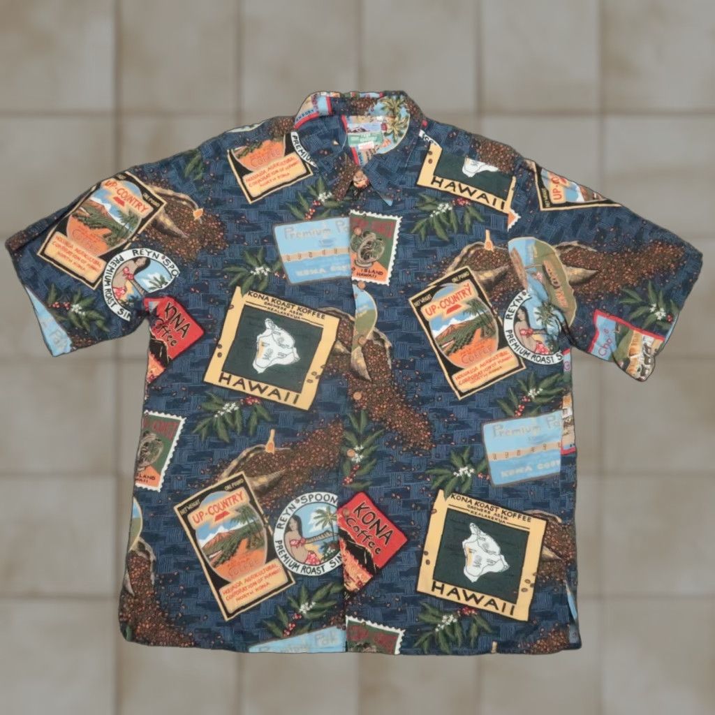 Reyn Spooner VINTAGE Reyn Spooner Shirt Mens Large Blue Hawaiian Traditionals Camp Coffee Beans Size US L / EU 52-54 / 3 - 1 Thumbnail