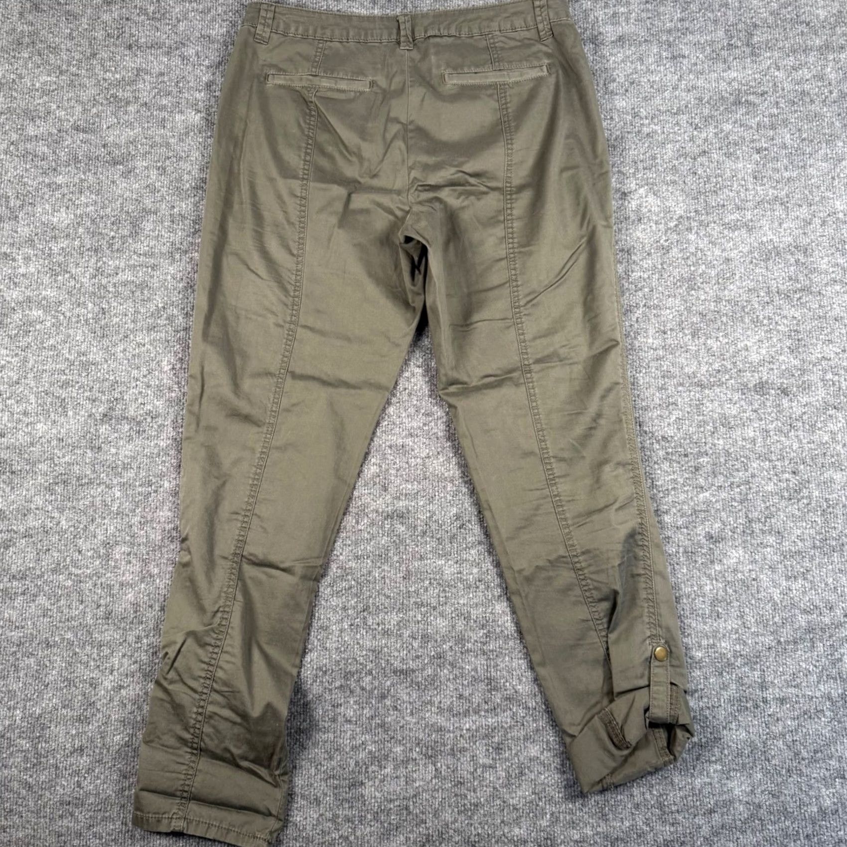 Vintage LC Lauren Conrad Olive Green Utility Pants Women Regular 8 Cotton Twill Cargo Straight Pockets Cuffed Snap Tab Fall Safari Military Size 30" / US 8 / IT 44 - 2 Thumbnail