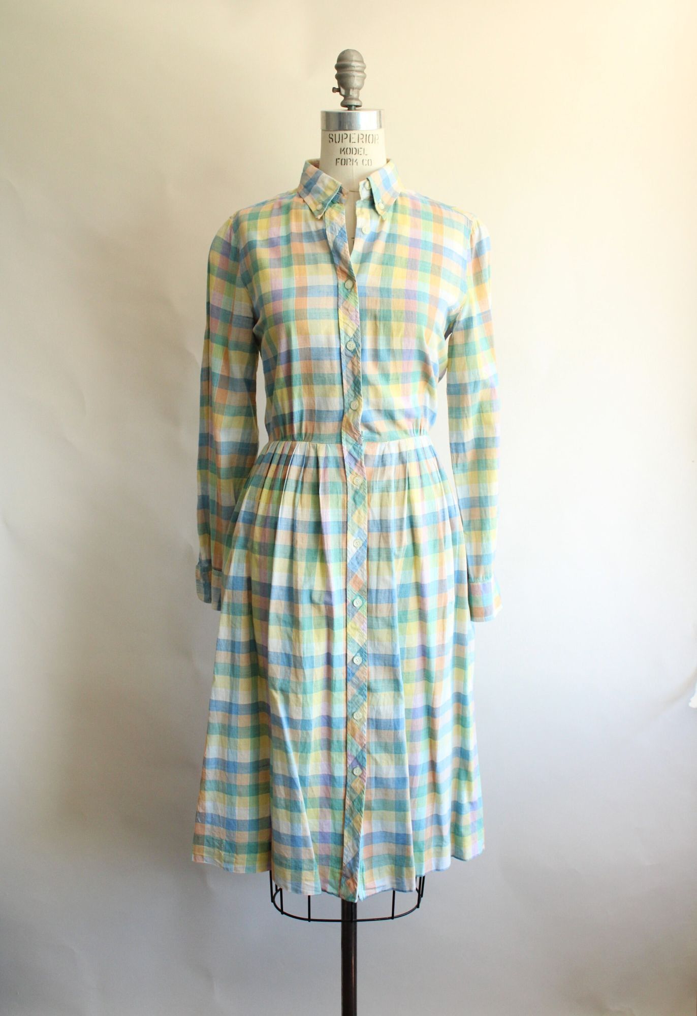 Vintage Vintage 1970s 1980s Dress with Pockets, Parade Pastel Plaid Size L / US 10 / IT 46 - 2 Thumbnail