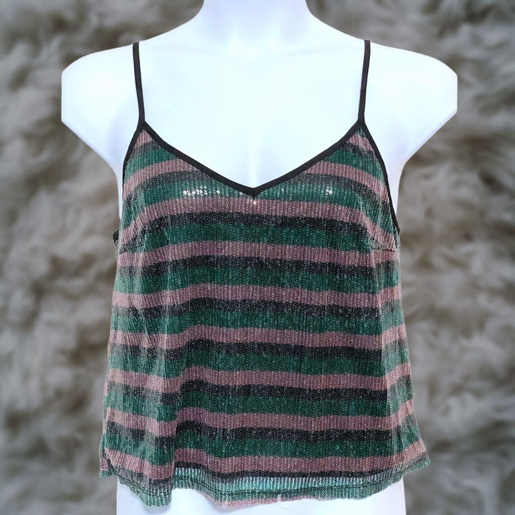 Vintage Wild Fable Sequin Top L Striped Camisole Whimsigoth Y2K Grunge Festival Bling Size L / US 10 / IT 46 - 1 Thumbnail