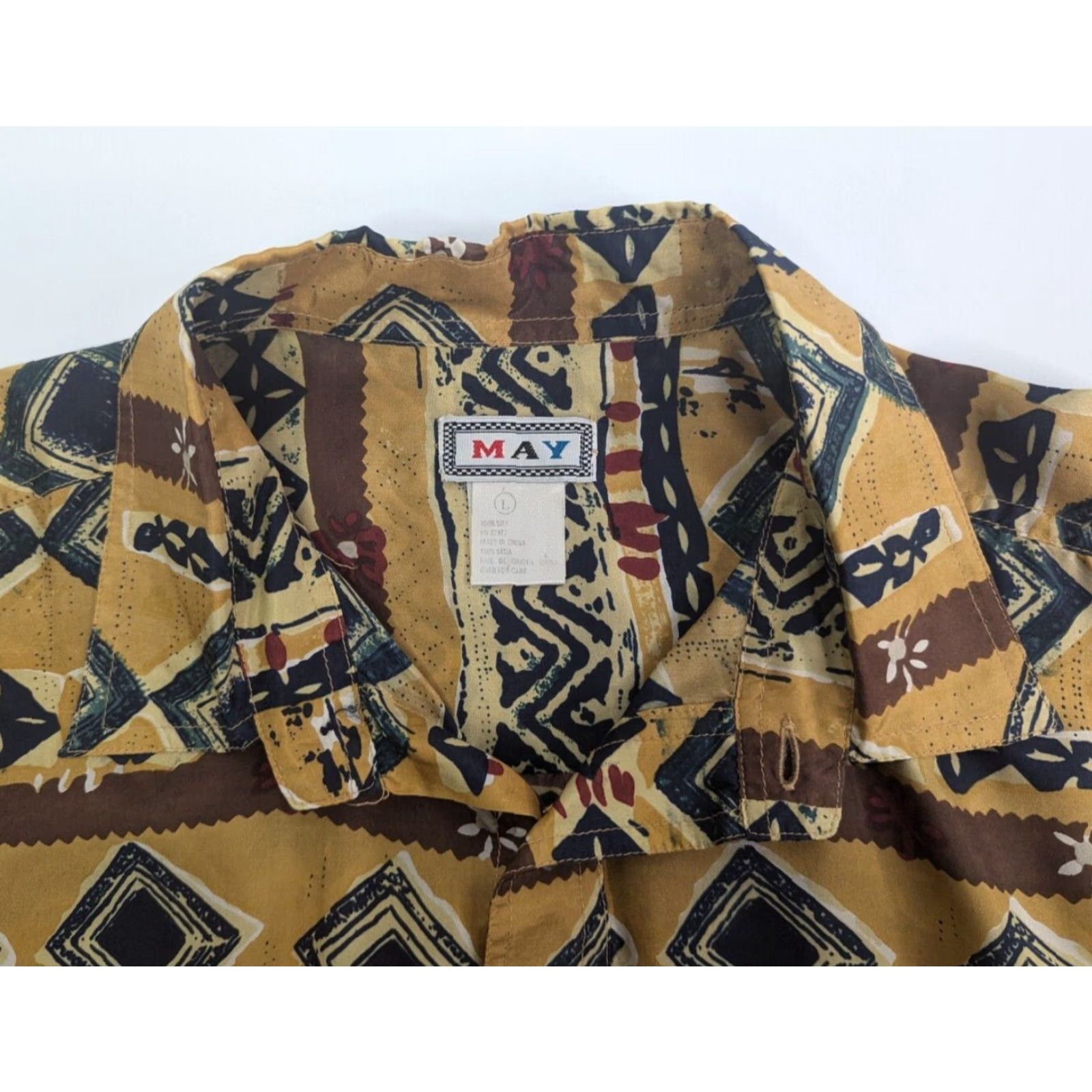 Vintage VINTAGE May Silk Geometric Southwestern Button Up Men's Large Shirt 90s Retro Size US L / EU 52-54 / 3 - 7 Thumbnail