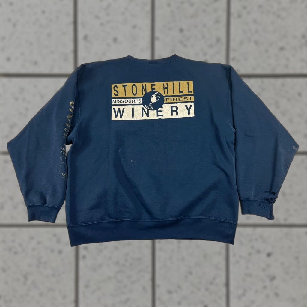 Vintage VINTAGE 90s Distressed Sweatshirt Men XL Beige Stone Hill Winery Missouri Pullover Cotton Alore Beige 90s Mens XL Size US XL / EU 56 / 4 - 1 Thumbnail