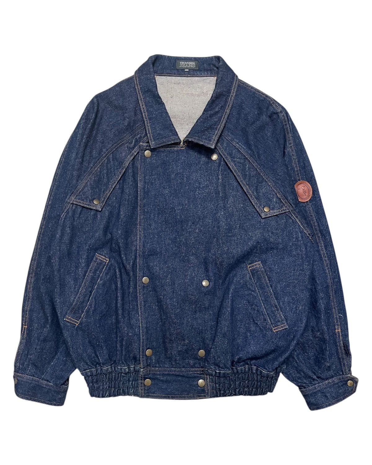 Trussardi 1980s Double Breasted Japanese Denim Blouson Jacket Size US XL / EU 56 / 4 - 1 Thumbnail