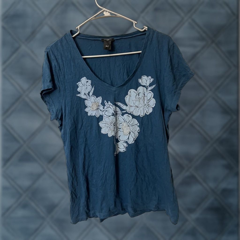 Vintage WOMENS T SHIRT Blue Flower NY & Company New York Size Large - L - Floral City Womens Shirt Size L / US 10 / IT 46 - 1 Thumbnail