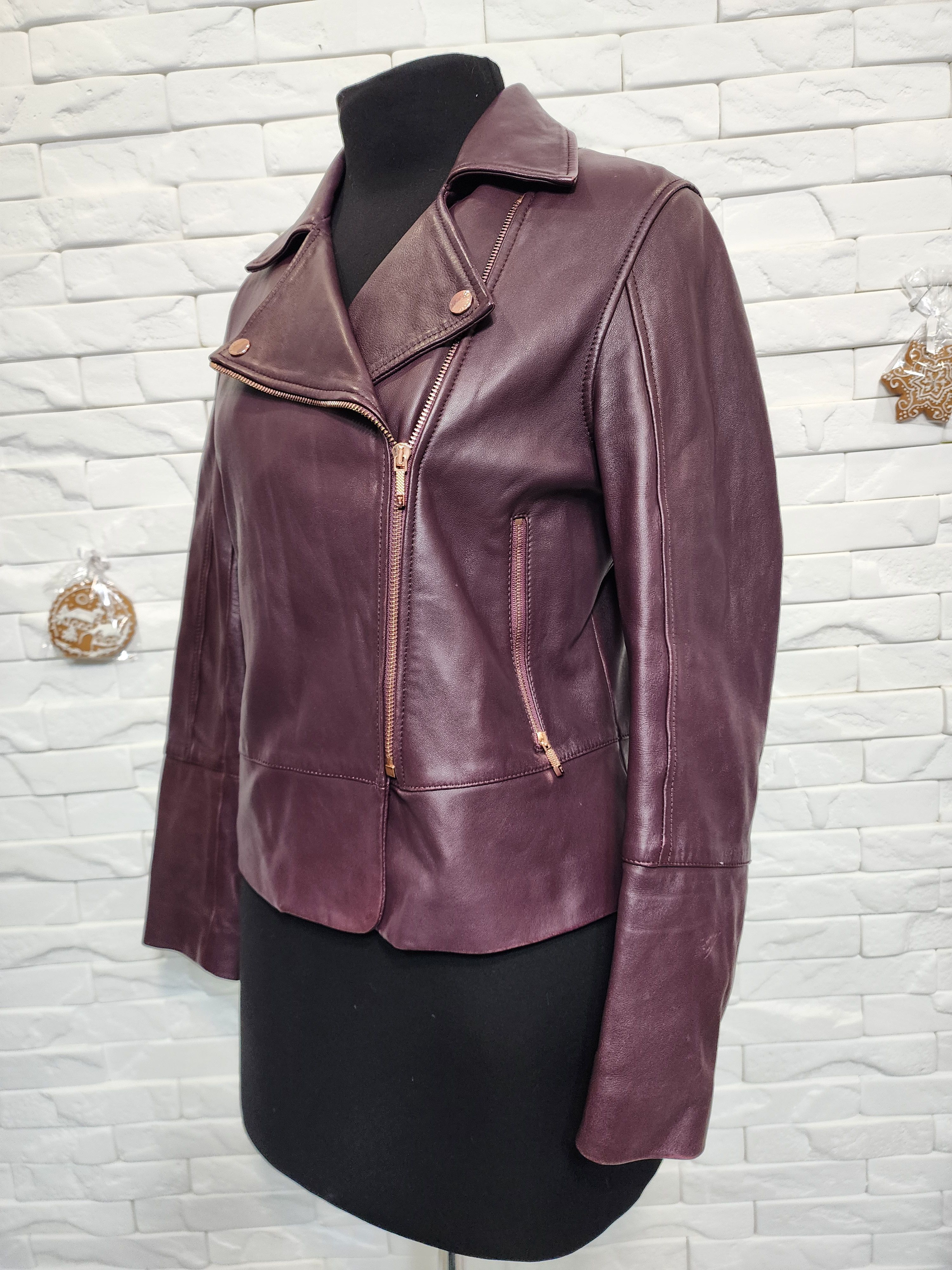 Genuine Leather Purple Leather Jacket: Women's Vintage Biker Jacket Size M / US 6-8 / IT 42-44 - 6 Thumbnail