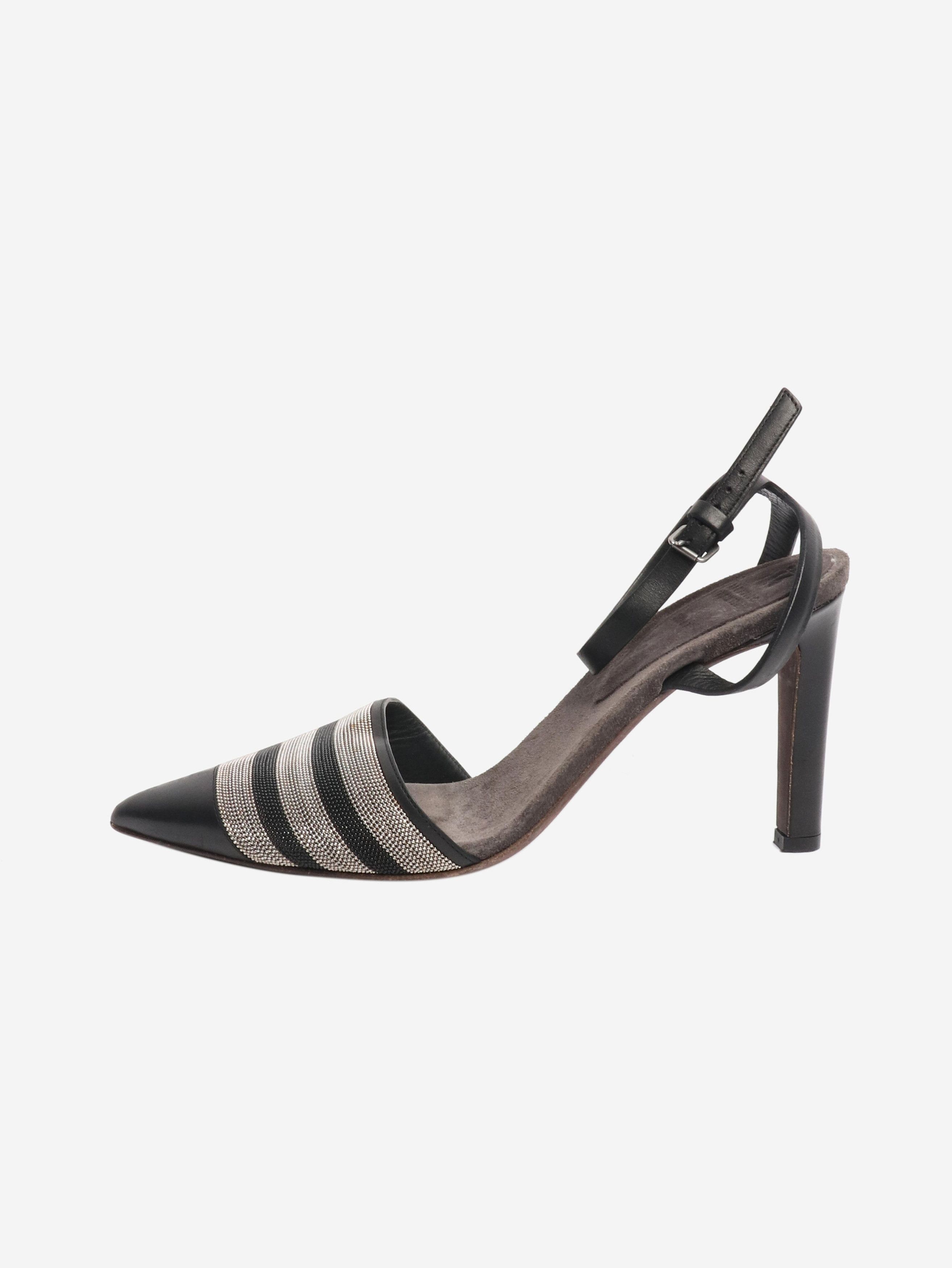 Brunello Cucinelli Black leather and sparkly beaded pumps - EU 38 Size ONE SIZE - 1 Thumbnail