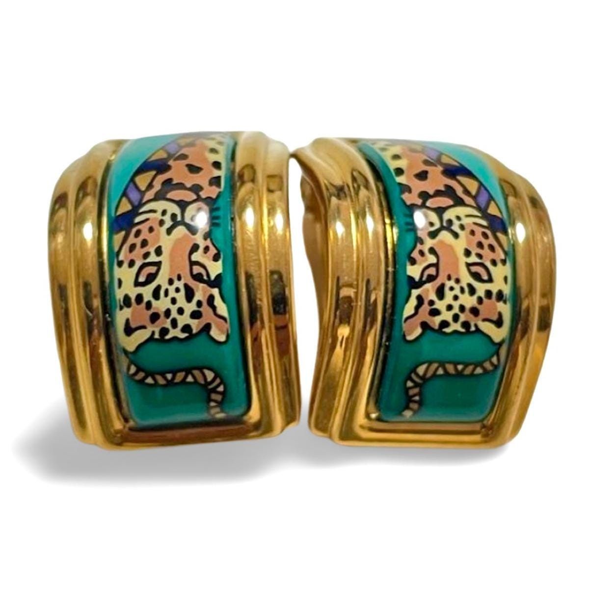 Hermes Vintage Hermes cloisonne enamel golden earrings with panther Size ONE SIZE - 8 Thumbnail