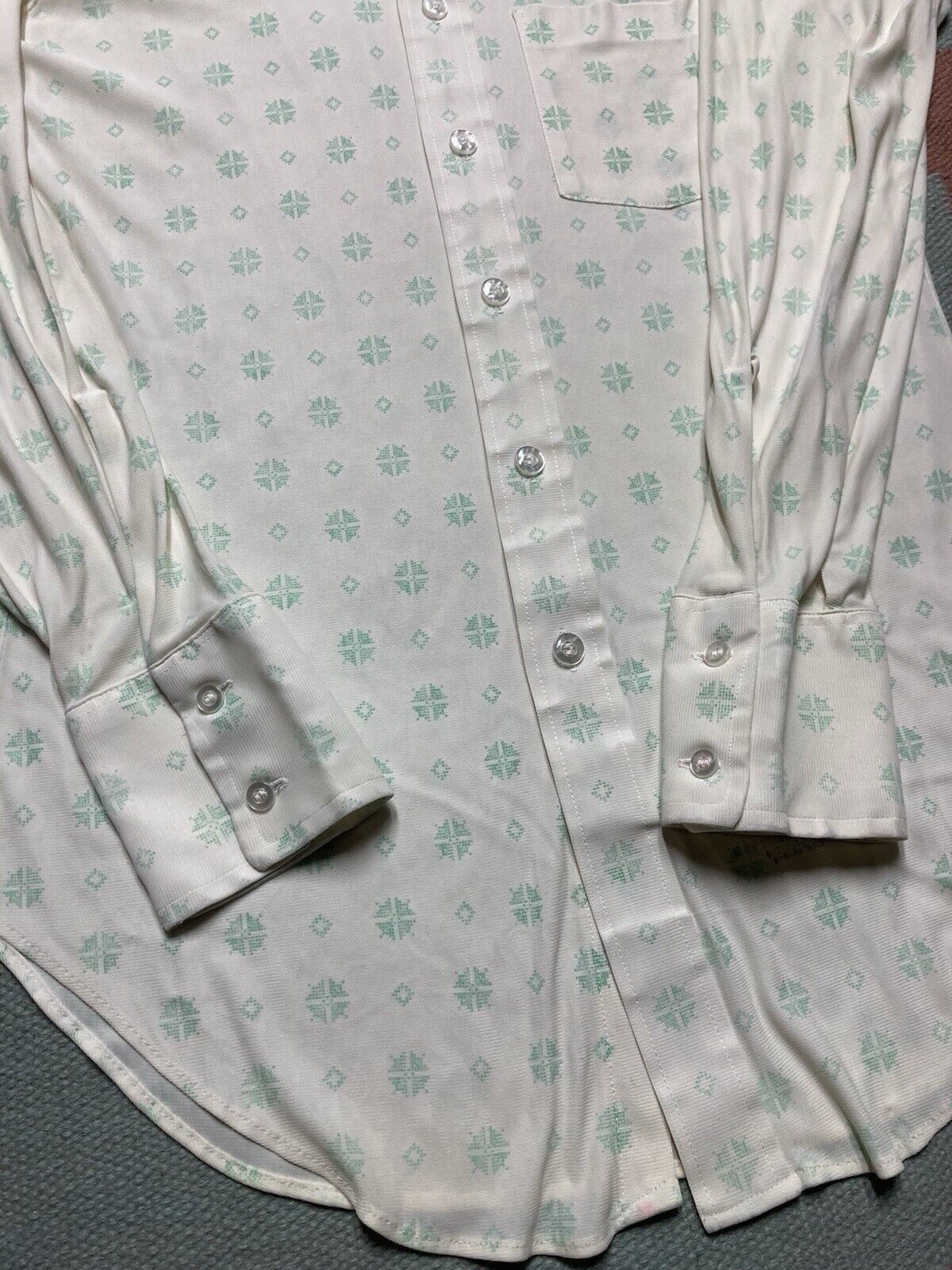 Sears × Vintage 70s button shirt lightweight poly blend geometric diamonds M Size US M / EU 48-50 / 2 - 2 Thumbnail
