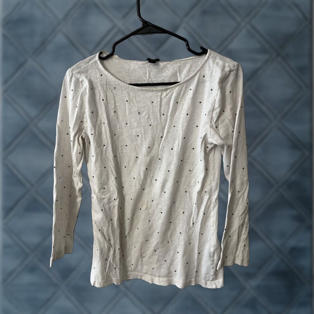 J.Crew J. Crew T-Shirt Womens Size M White Round Neck Long Sleeve Lightweight Embroidered Size M / US 6-8 / IT 42-44 - 1 Thumbnail