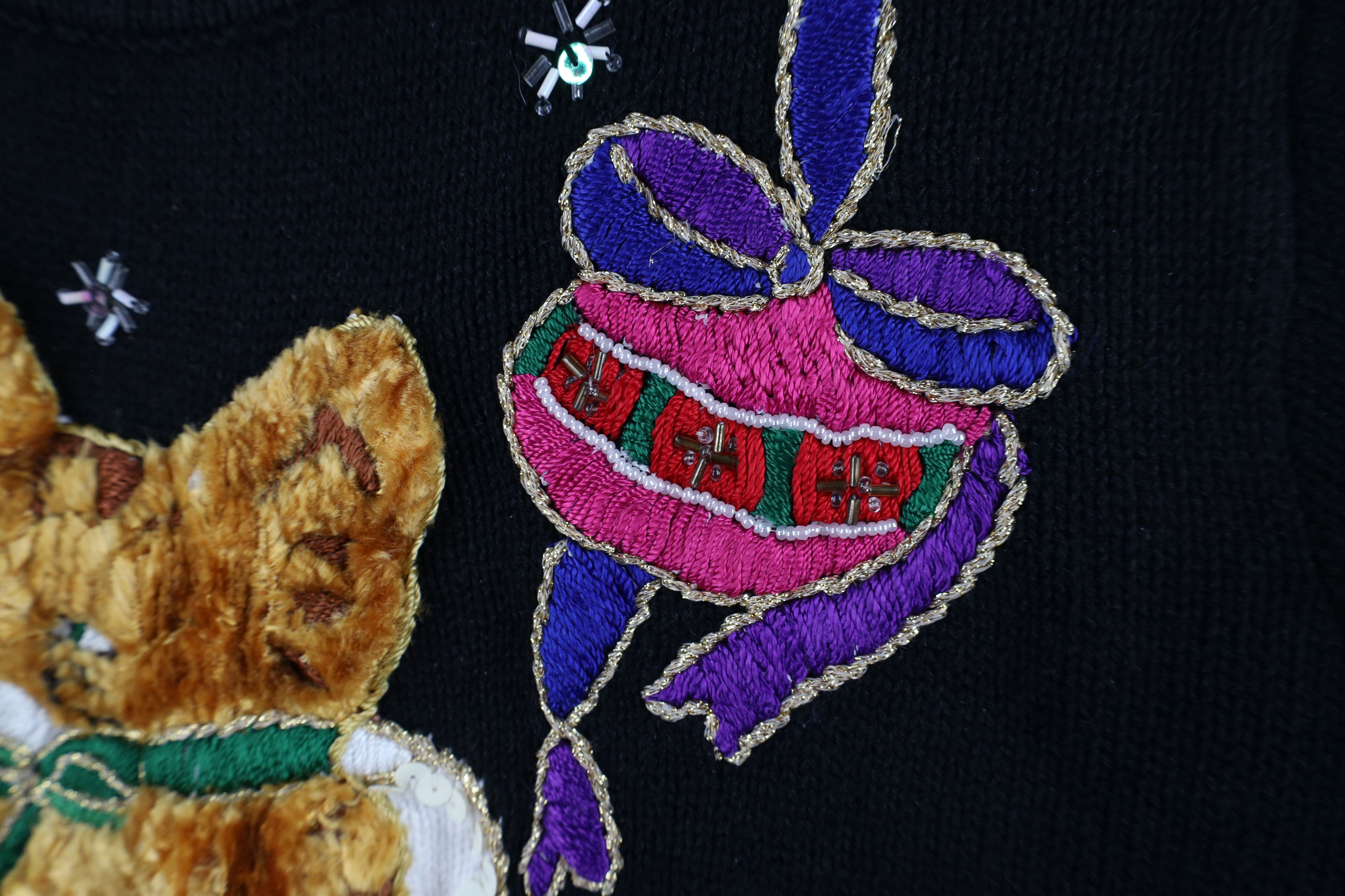 Vintage Vintage 90s Cat Kitten Stocking Beaded Knit Sweater Black Size S / US 4 / IT 40 - 8 Thumbnail