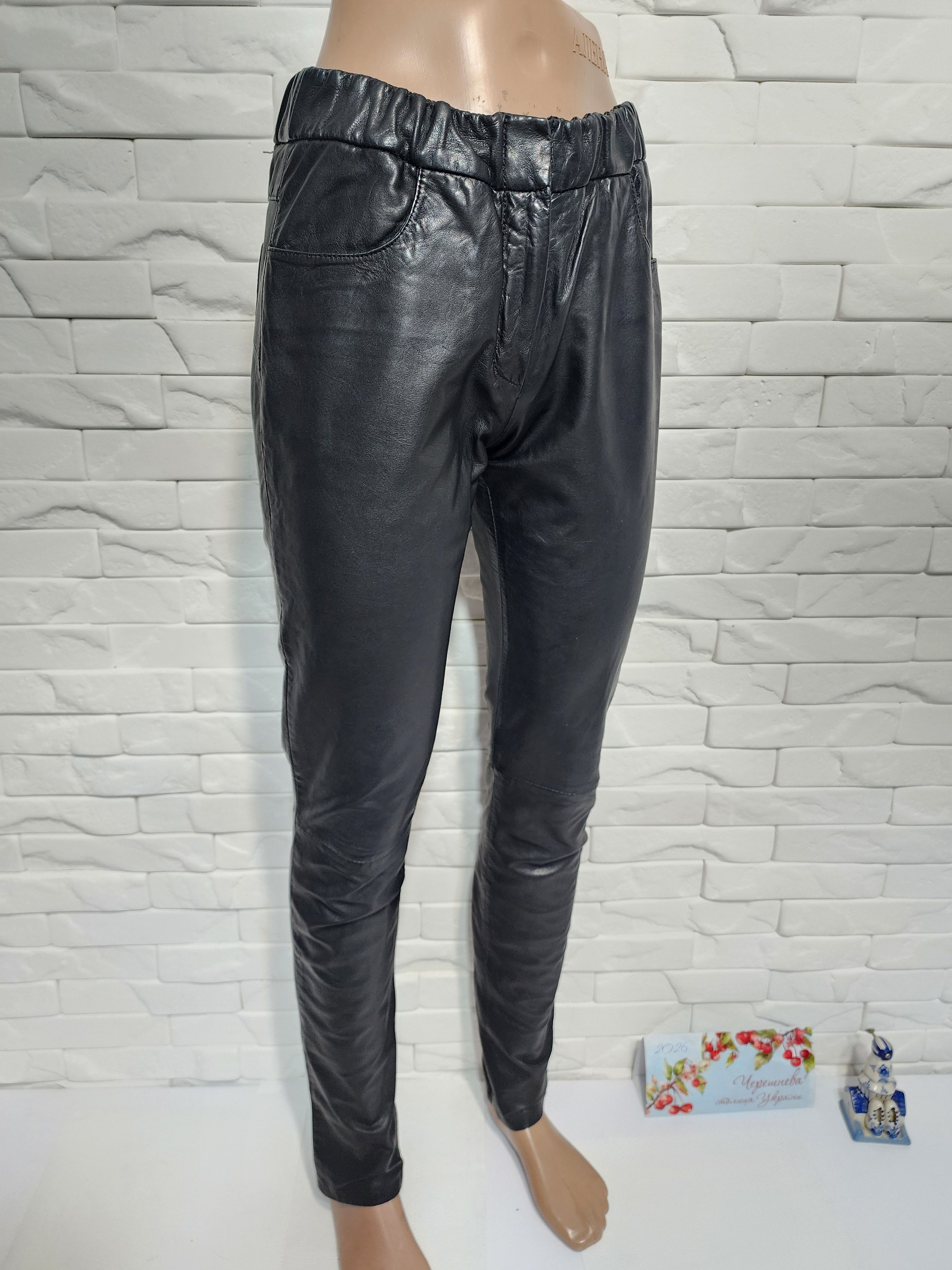 Genuine Leather Black Leather Pants: Women's Denim Style Leather Trousers Size 31" - 3 Thumbnail