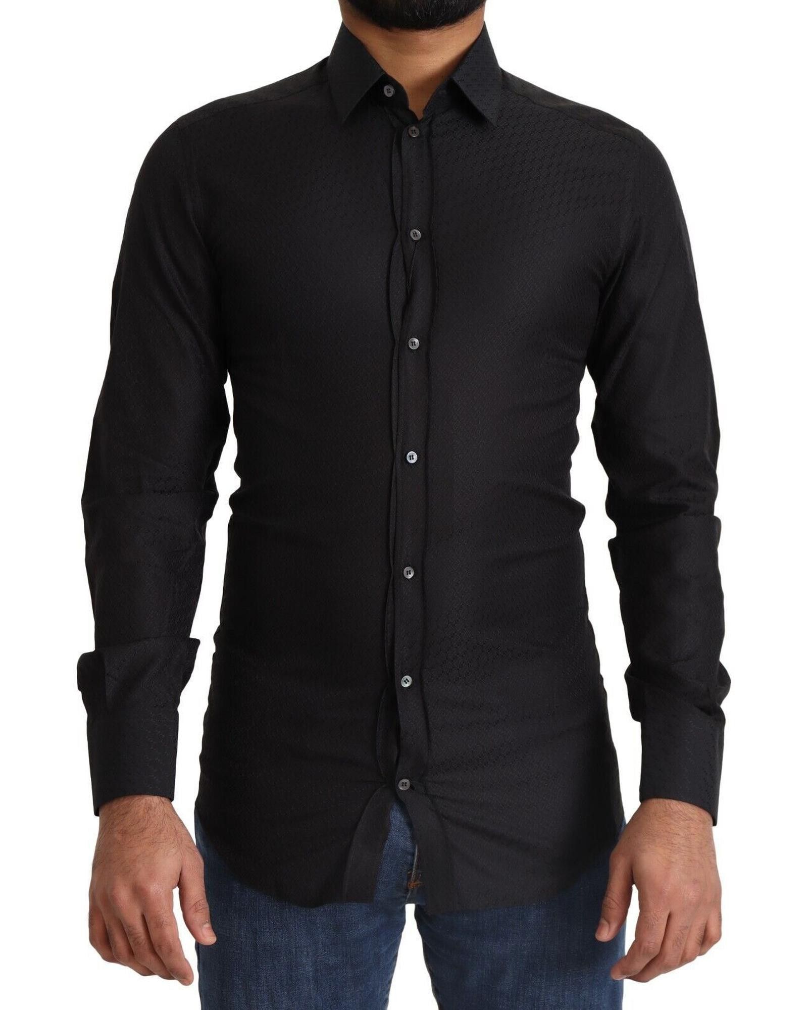 image of Dolce Gabbana Cotton Slim Dress Shirt in Black, Men's (Size XS)