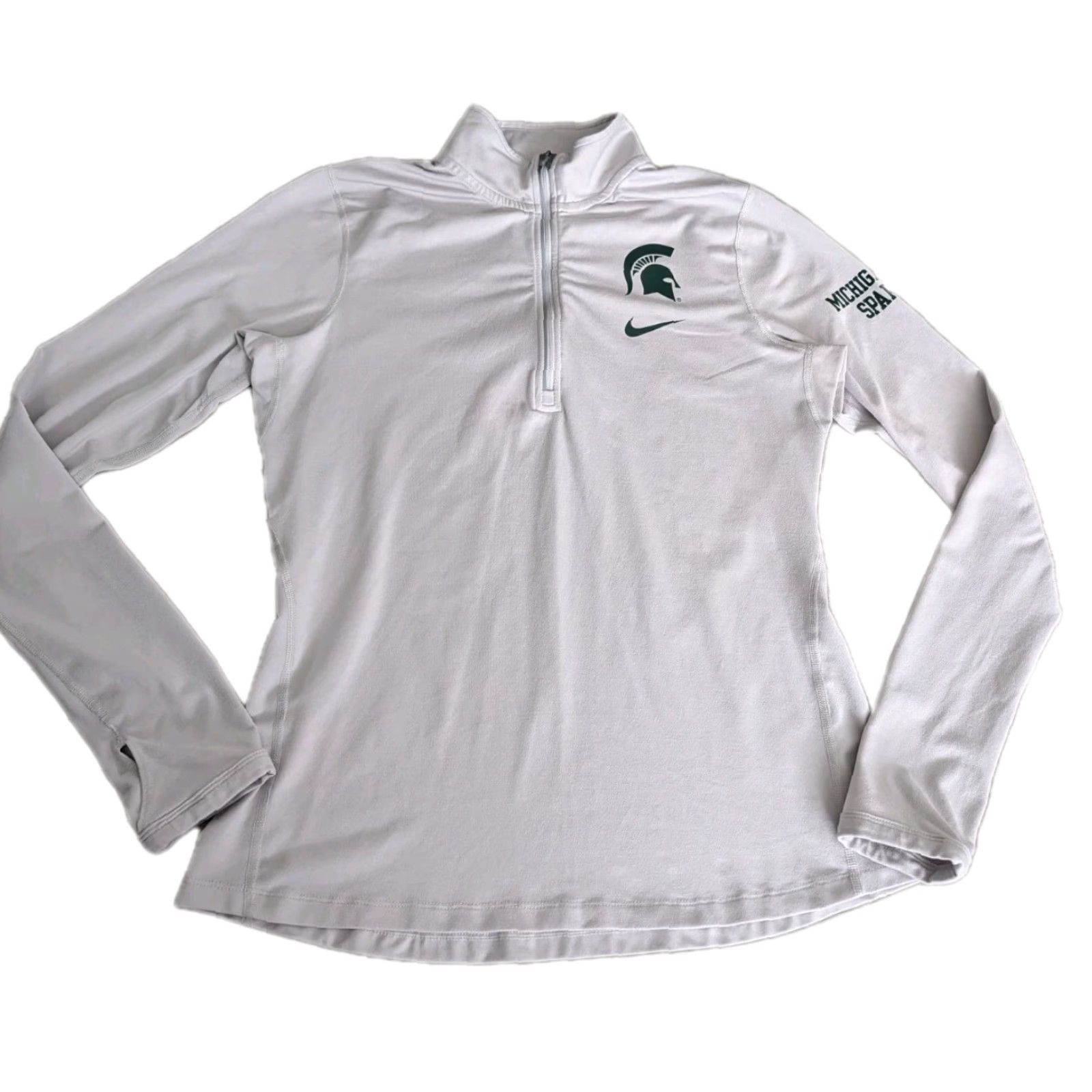 Nike Nike Dri-Fit Womens Michigan State Spartans Q Zip Pullover Running Top Shirt Activewear M Light Gray Green Size M / US 6-8 / IT 42-44 - 2 Thumbnail