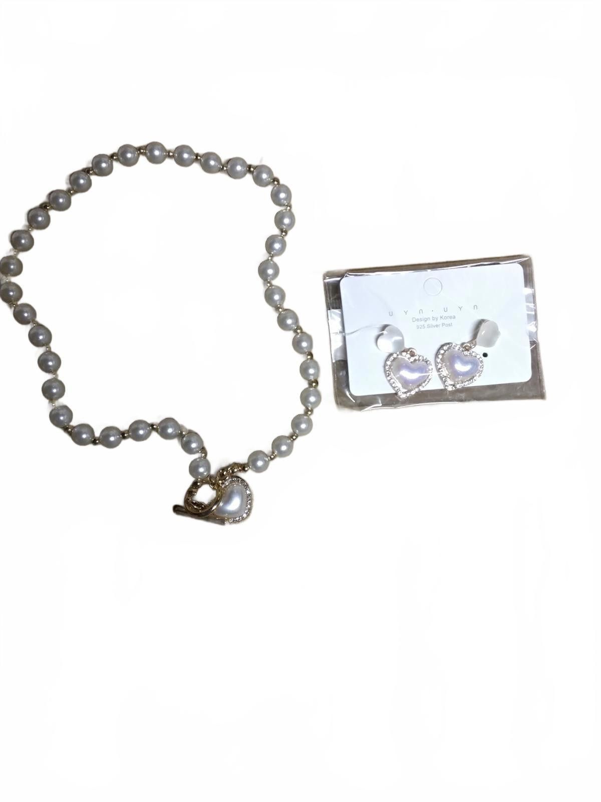 Other Sparkling Heart Pearl Necklace & Earrings Set - Act Fast! Size ONE SIZE - 1 Thumbnail