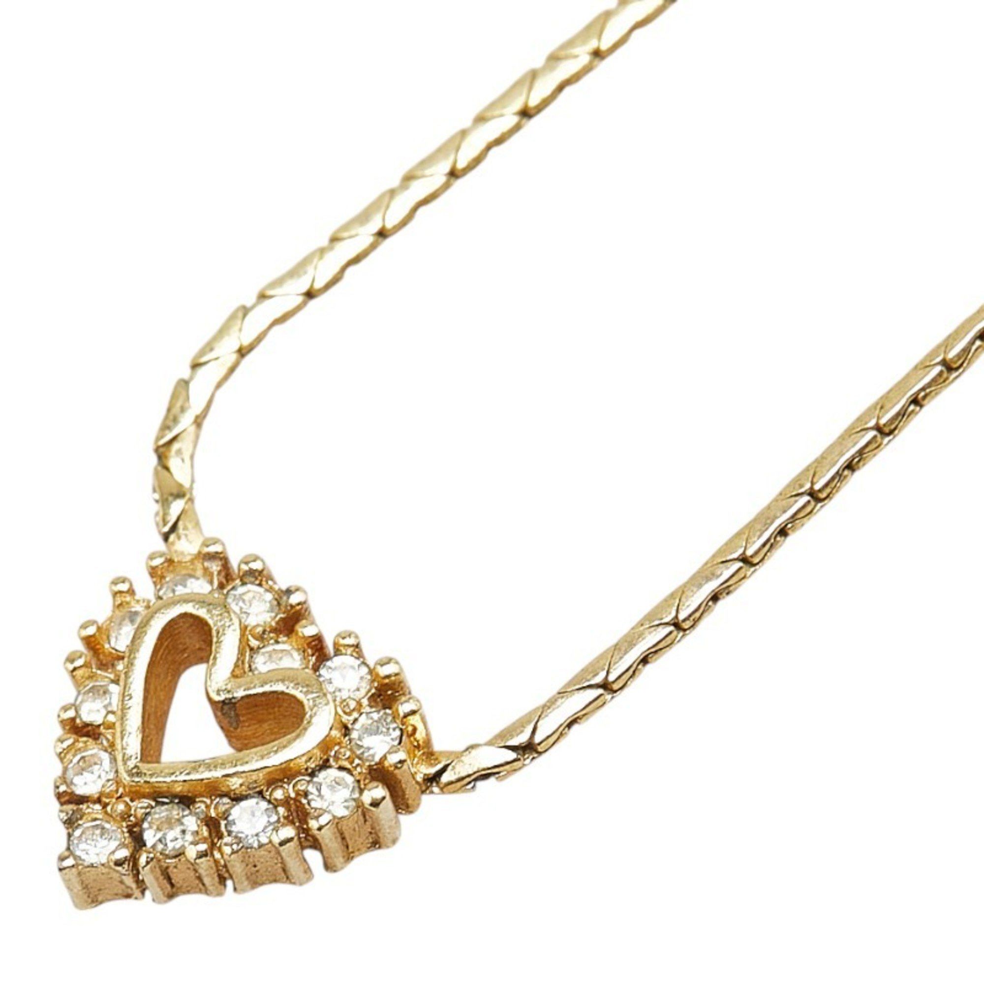 Dior Christian Dior Dior Heart Motif Rhinestone Necklace, Gold Plated, Women's Size ONE SIZE - 1 Thumbnail