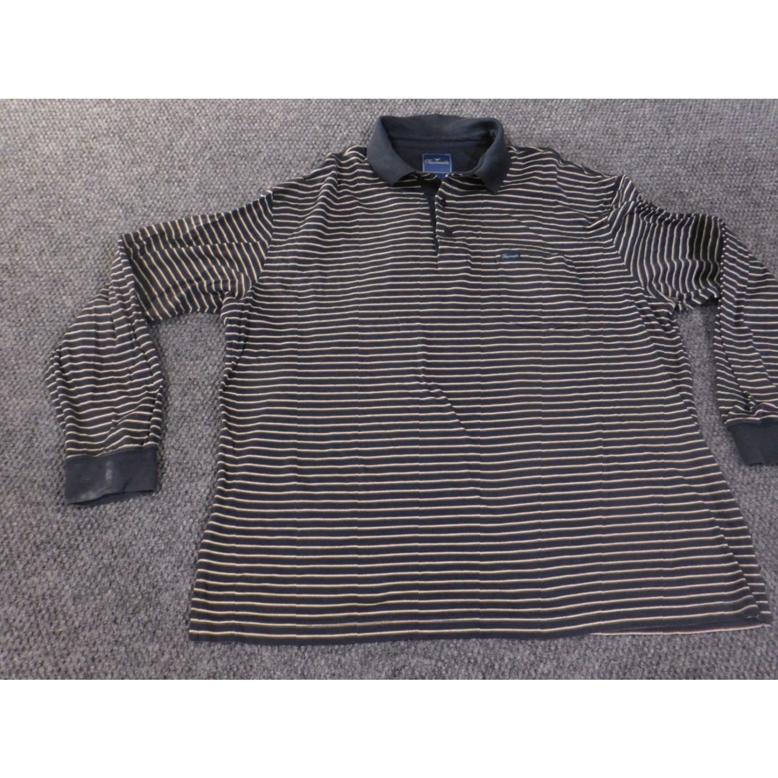 Faconnable Façonnable Men Shirt Large Striped Blue Button Pockets Classic Cotton Casual Polo Long Sleeve Size US L / EU 52-54 / 3 - 2 Thumbnail