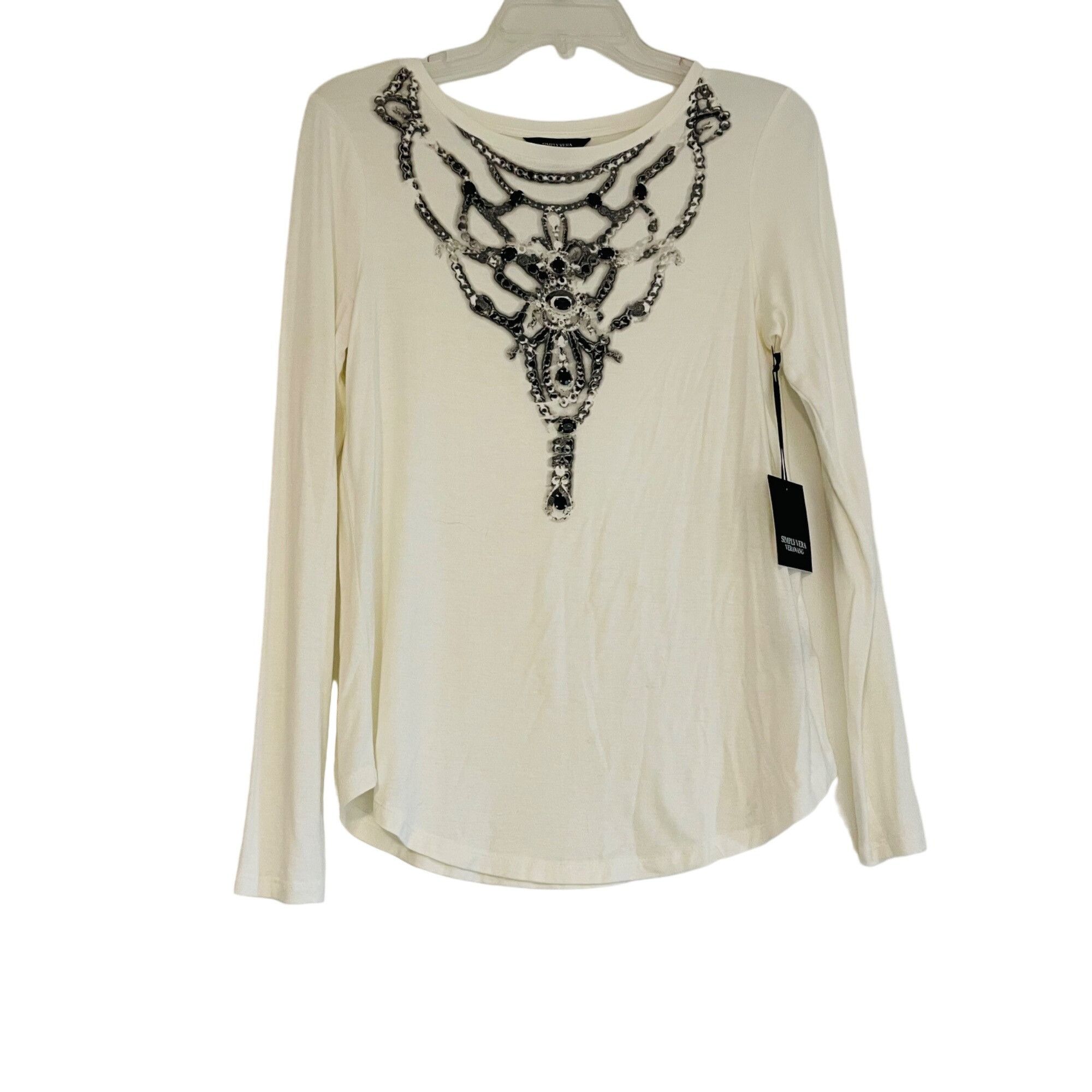 Other Simply Vera Vera Wang Long Sleeve Top XS White Beaded Design Size XS / US 0-2 / IT 36-38 - 1 Thumbnail