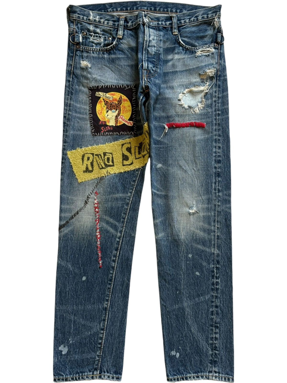 Japanese Brand Vintage Rna Slang Faded Wash Patchwork Distressed Jeans Size 31" - 1 Thumbnail