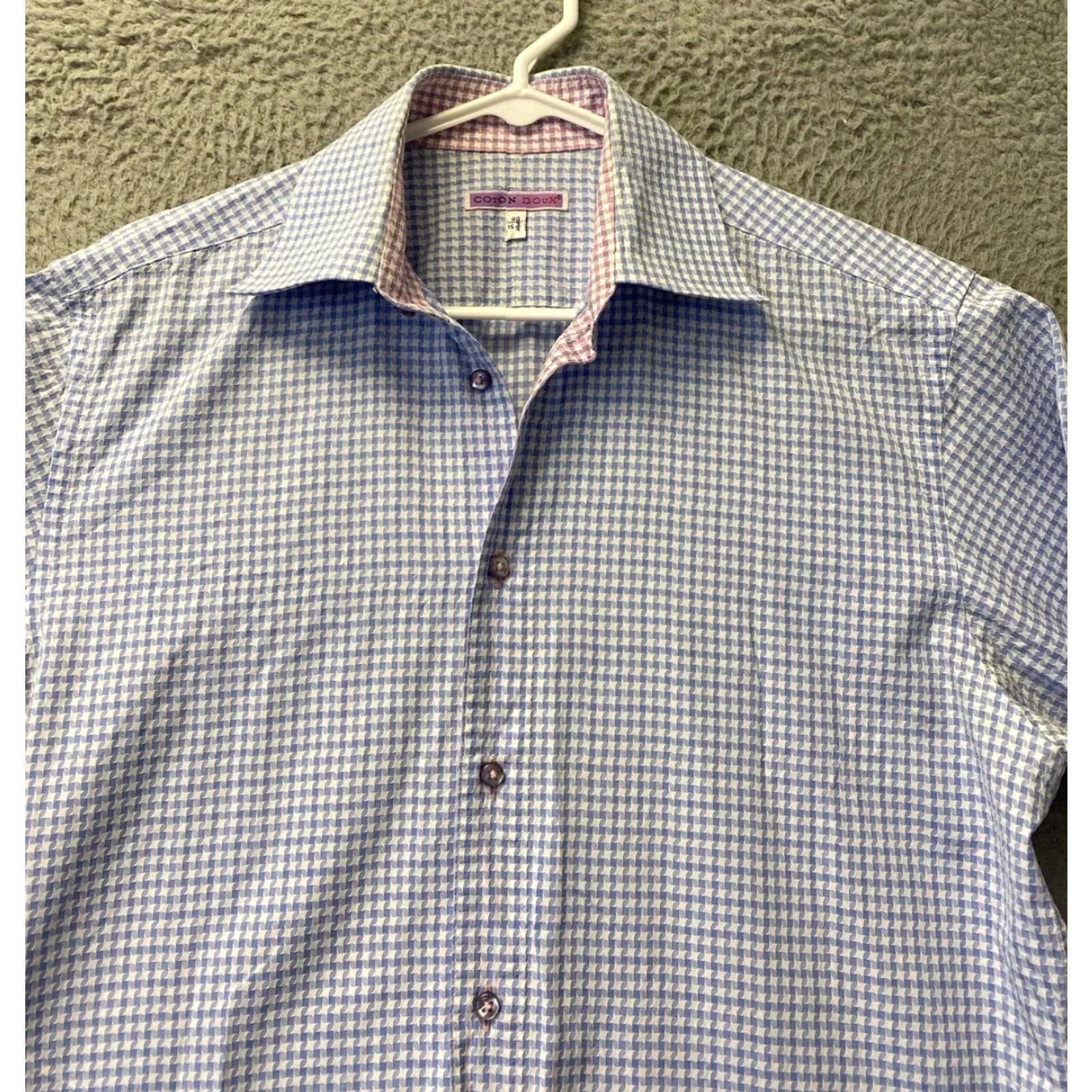 Vintage Coton Doux Shirt Mens M Button Up Work Long Sleeve Career Blue Pink / 108-6 Size US M / EU 48-50 / 2 - 3 Thumbnail