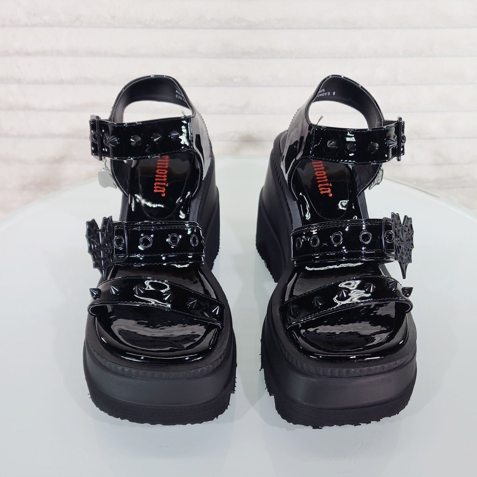 Other Shaker 13 Black Out Patent 4.5" Wedge Heel Gothic Sandals St Size US 12 / IT 42 - 5 Thumbnail