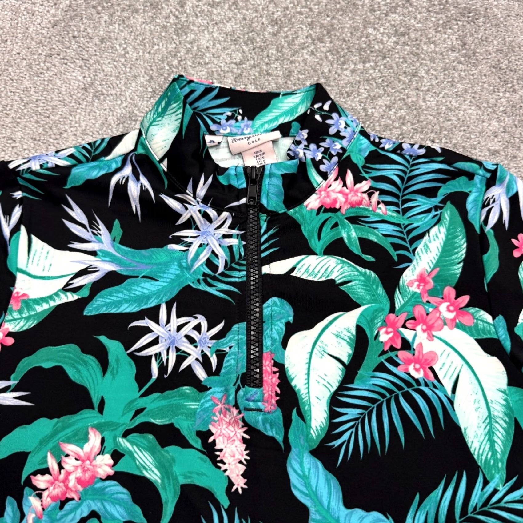 Tommy Bahama Tommy Bahama Golf Tropical Floral Ruffle 1/4 Zip Dress Womens Small Black Green Size S / US 4 / IT 40 - 3 Thumbnail