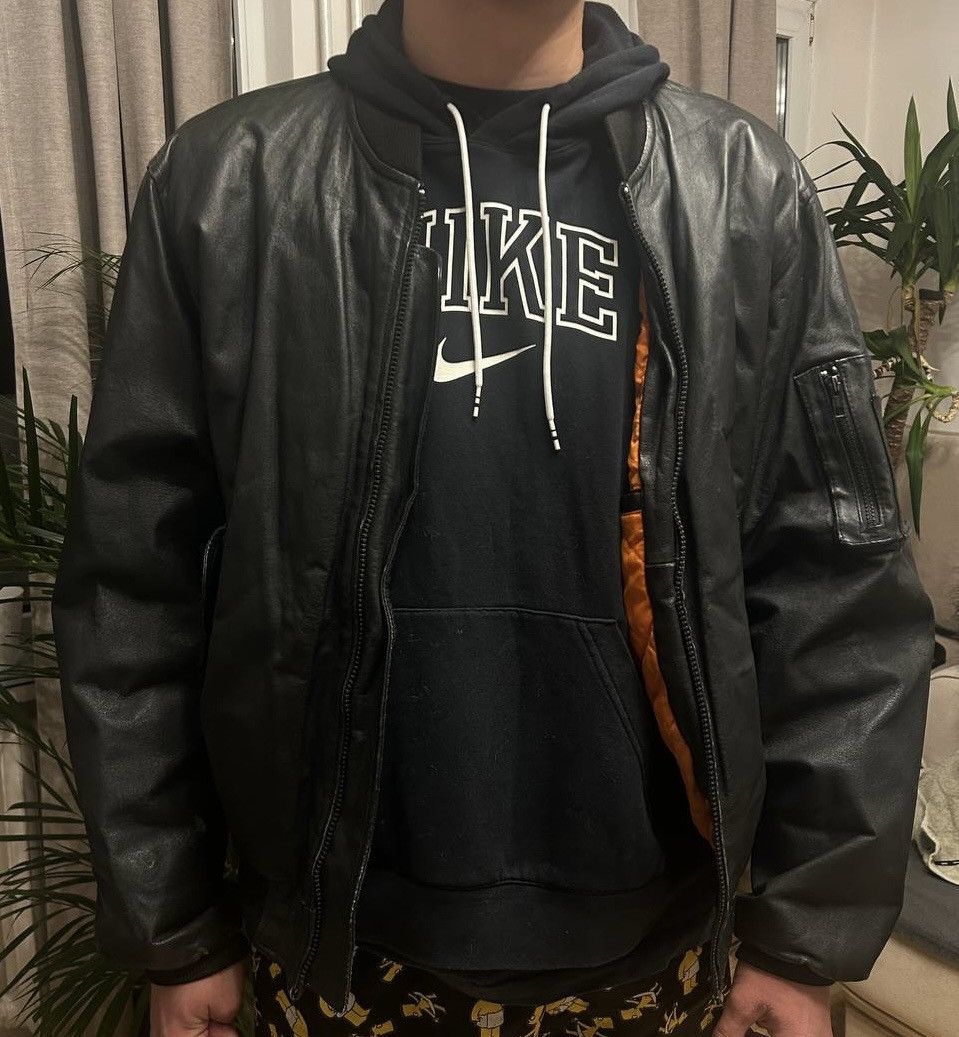 Vintage y2k black boxy leather bomber jacket archive retro